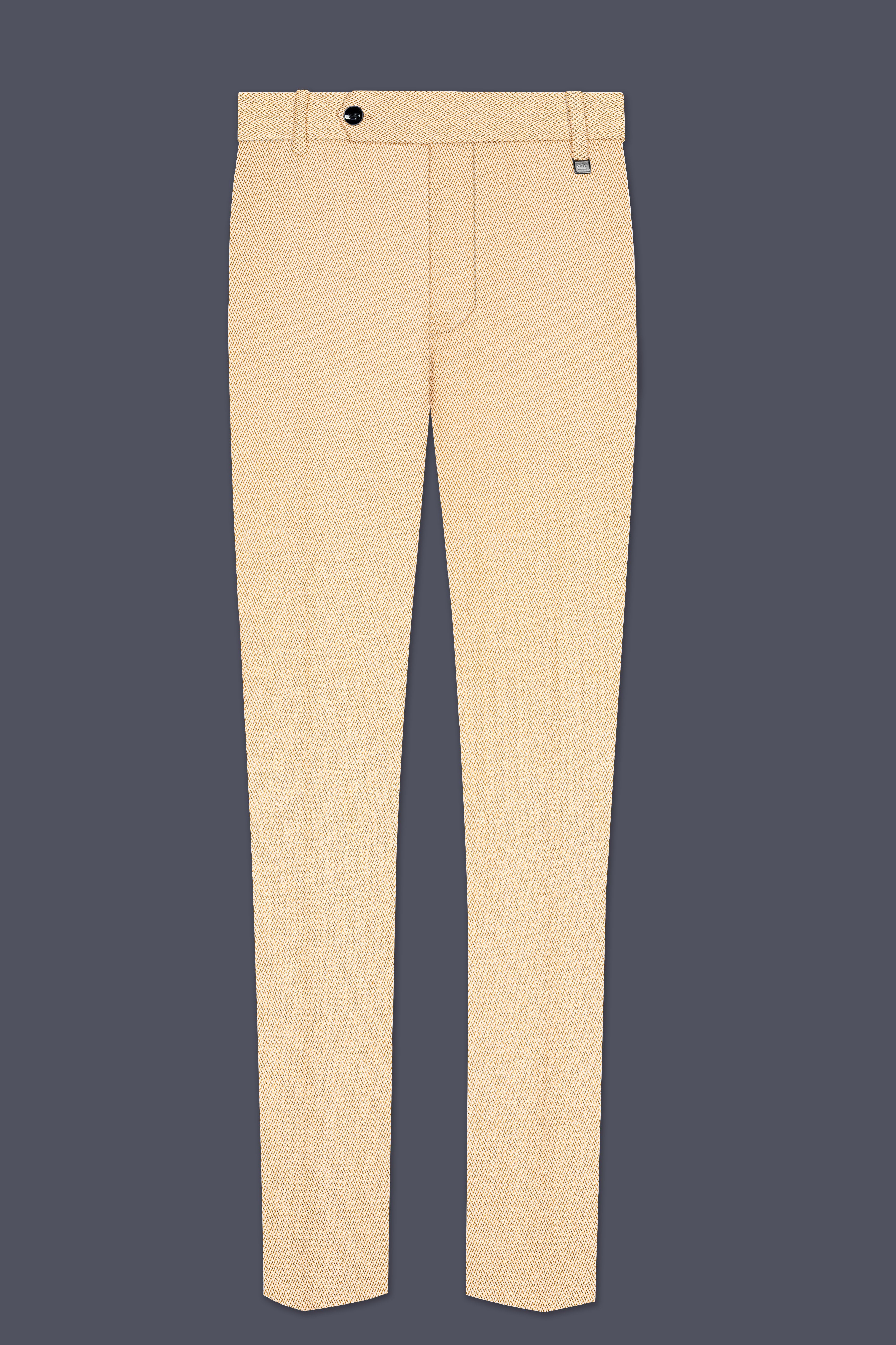 Zeyra-Maize Chevron Cream Textured Stretchable Waistband Pant