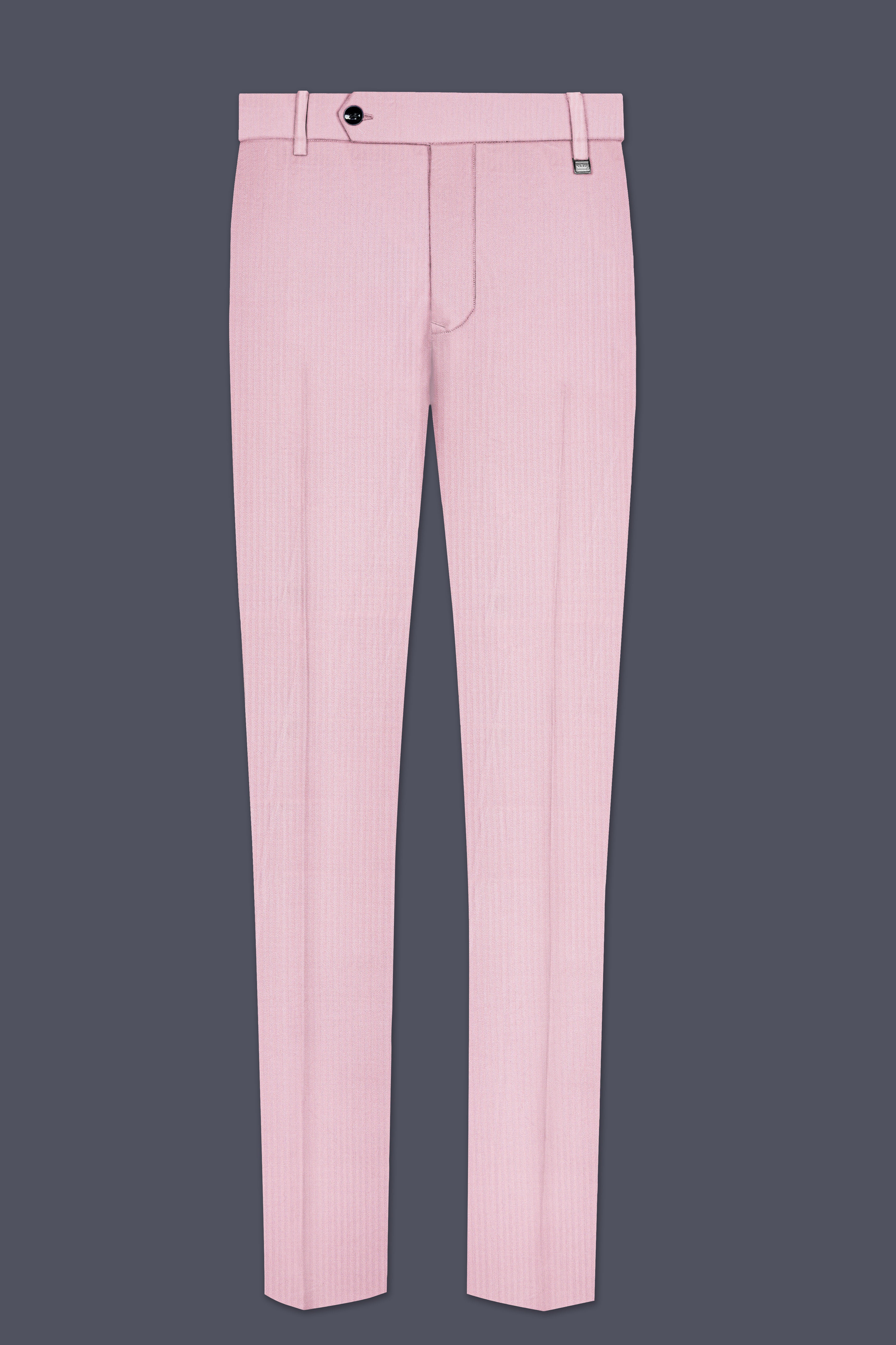 Rose Pink Striped Wool Rich Stretchable Waistband Pant