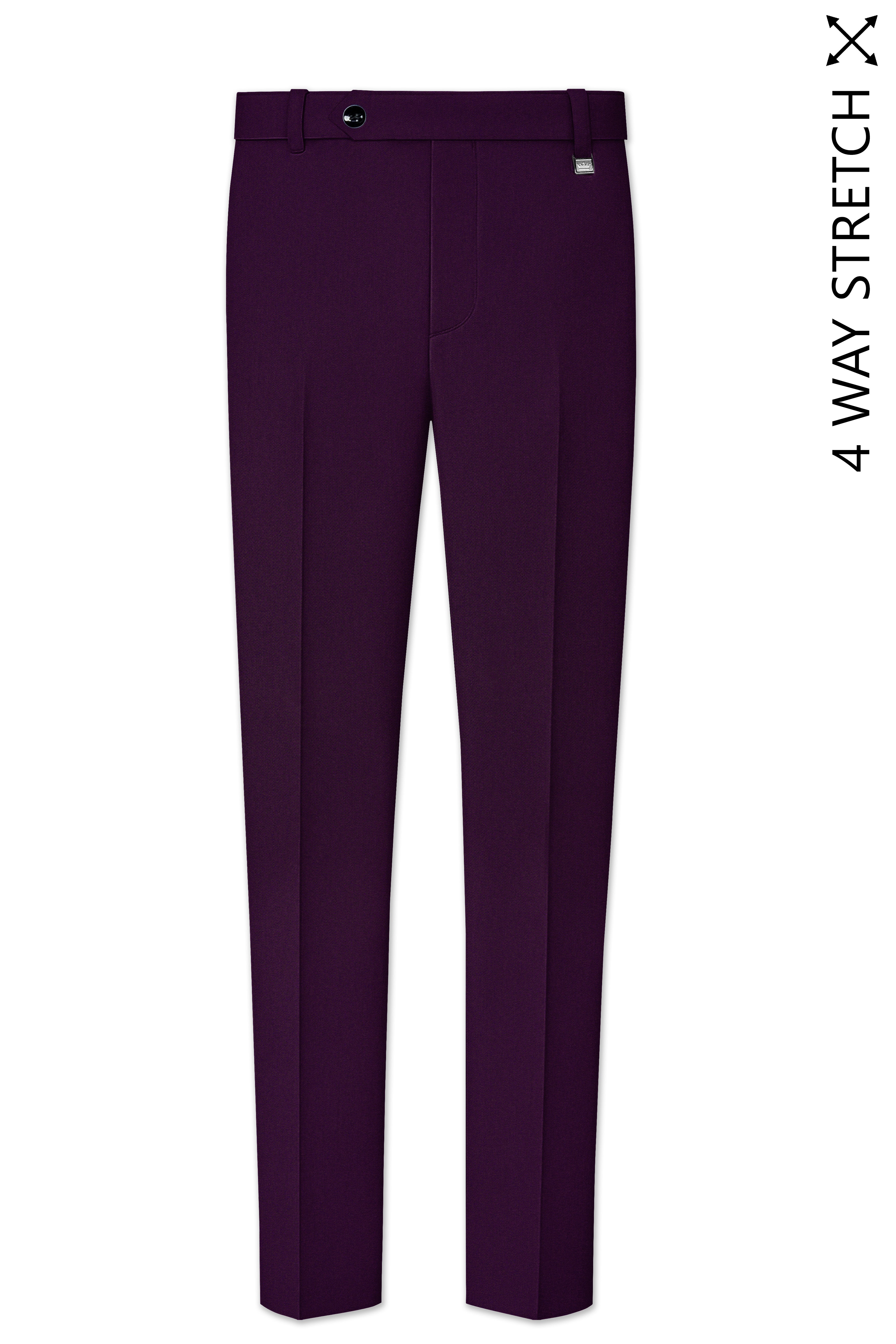 Purvian-Rasin Purple 4-Way Stretch Wool Rich Stretchable Waistband Pant