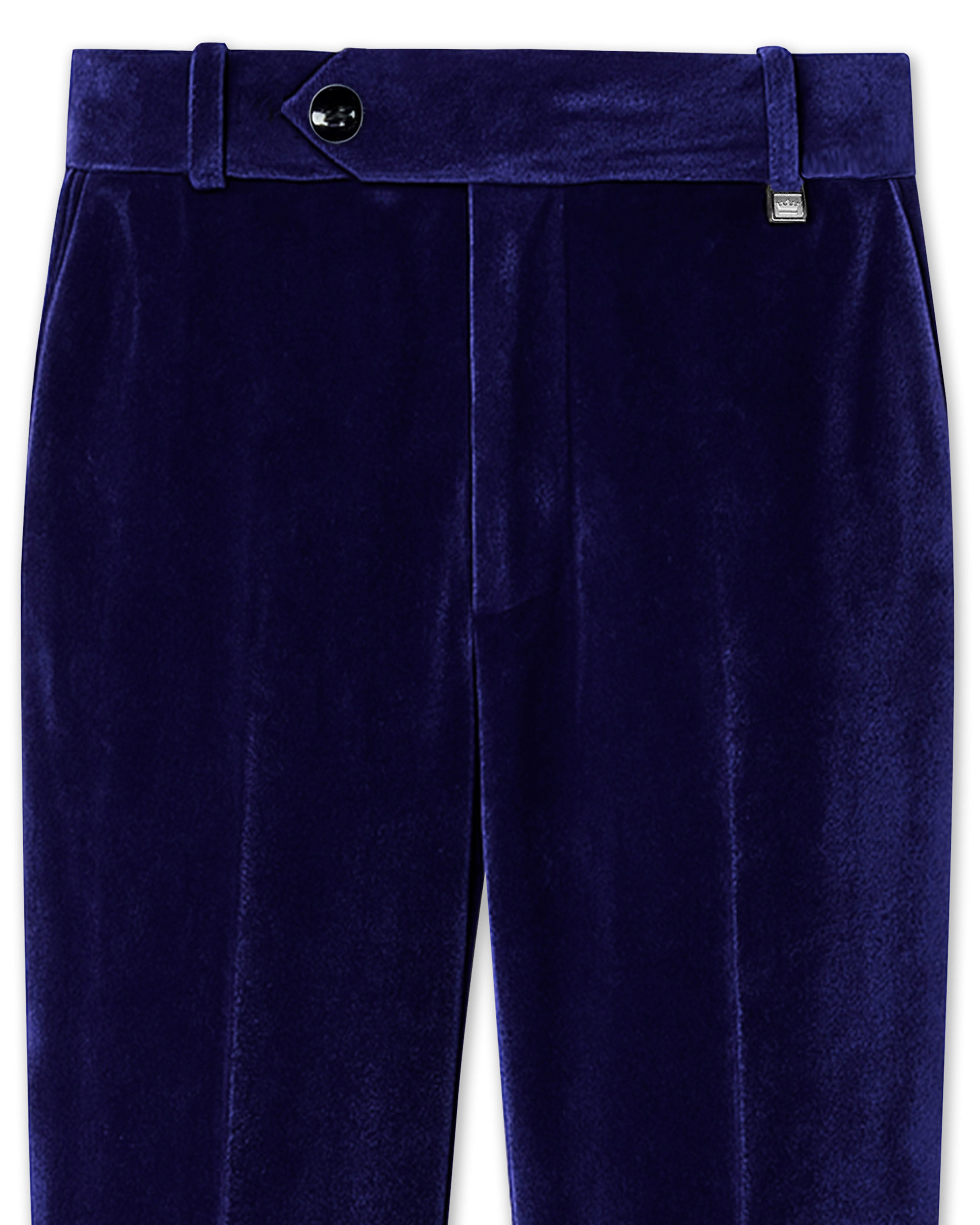 Azurion-Royal Blue Plain-Solid Premium Wool Rich Pant For Men.