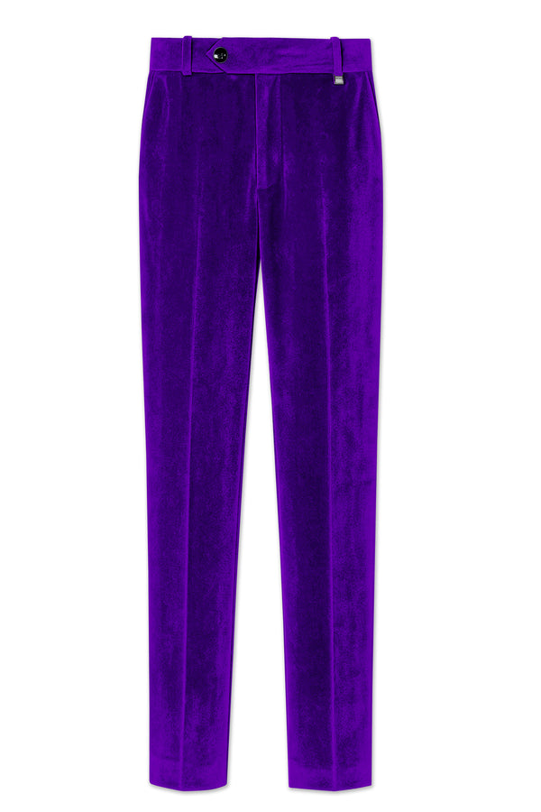 Purvion-Christalle Purple Velvet Stretchable Waistband Pant