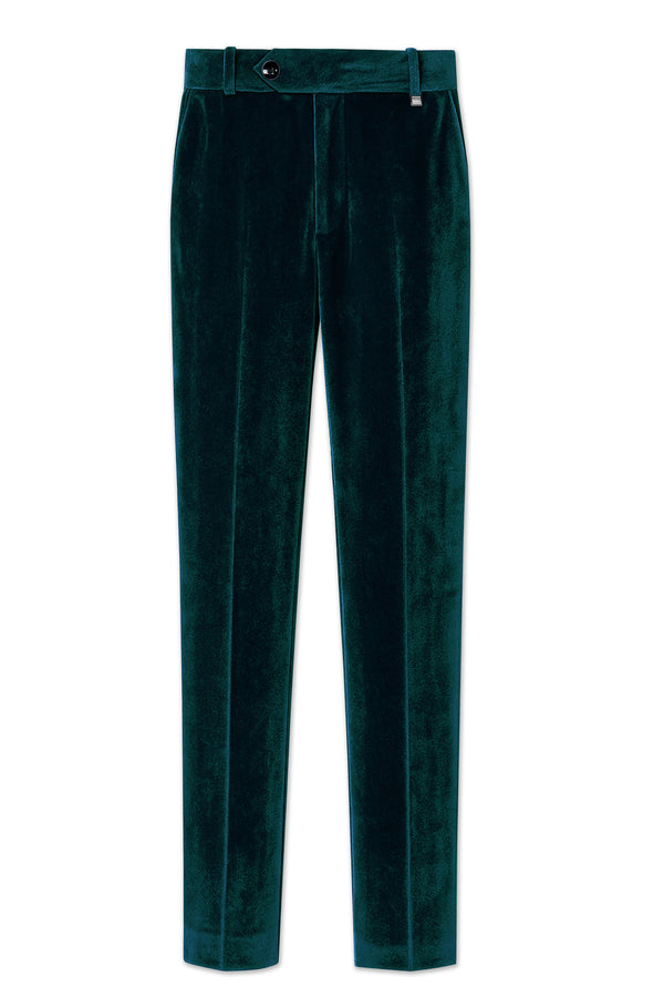 Emerivell-Burnham Green Velvet Stretchable Waistband Pant