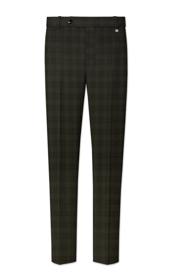 Viricheck-Birch Green Windowpane Wool Rich Stretchable Waistband Pant