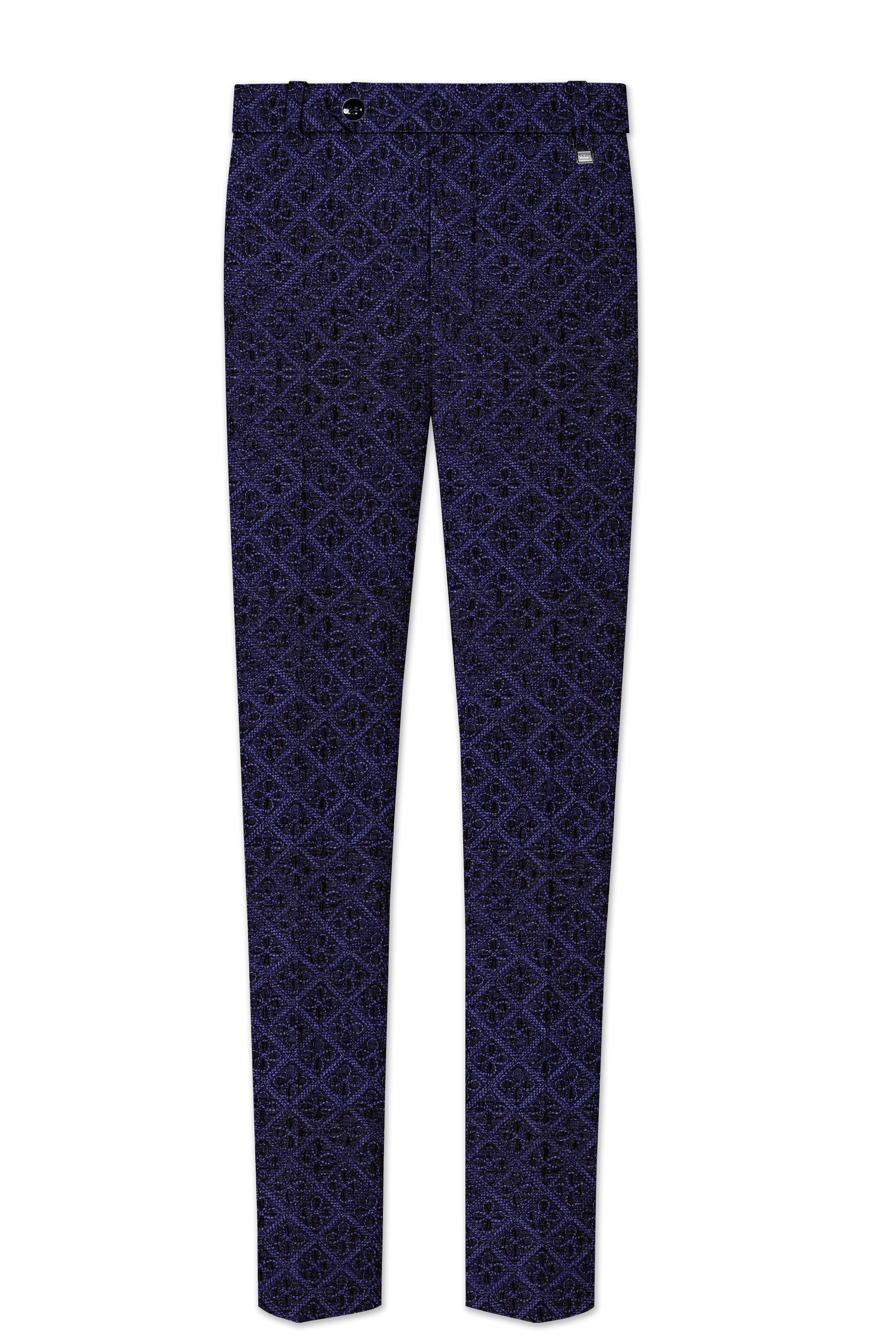 Florivue-Mirage Blue Flower Thread Embroidered Stretchable Waistband Pant