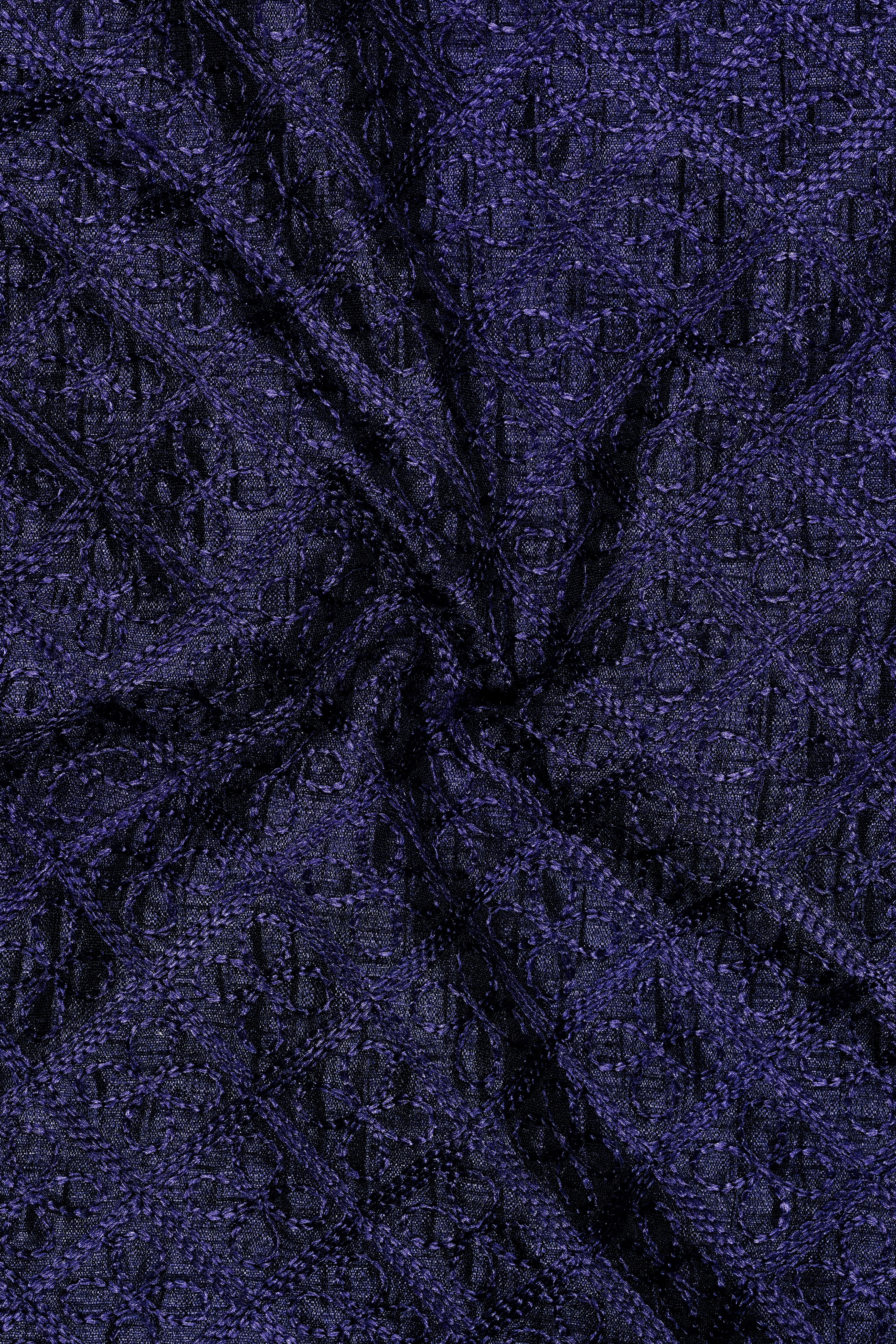 Florivue-Mirage Blue Flower Thread Embroidered Stretchable Waistband Pant