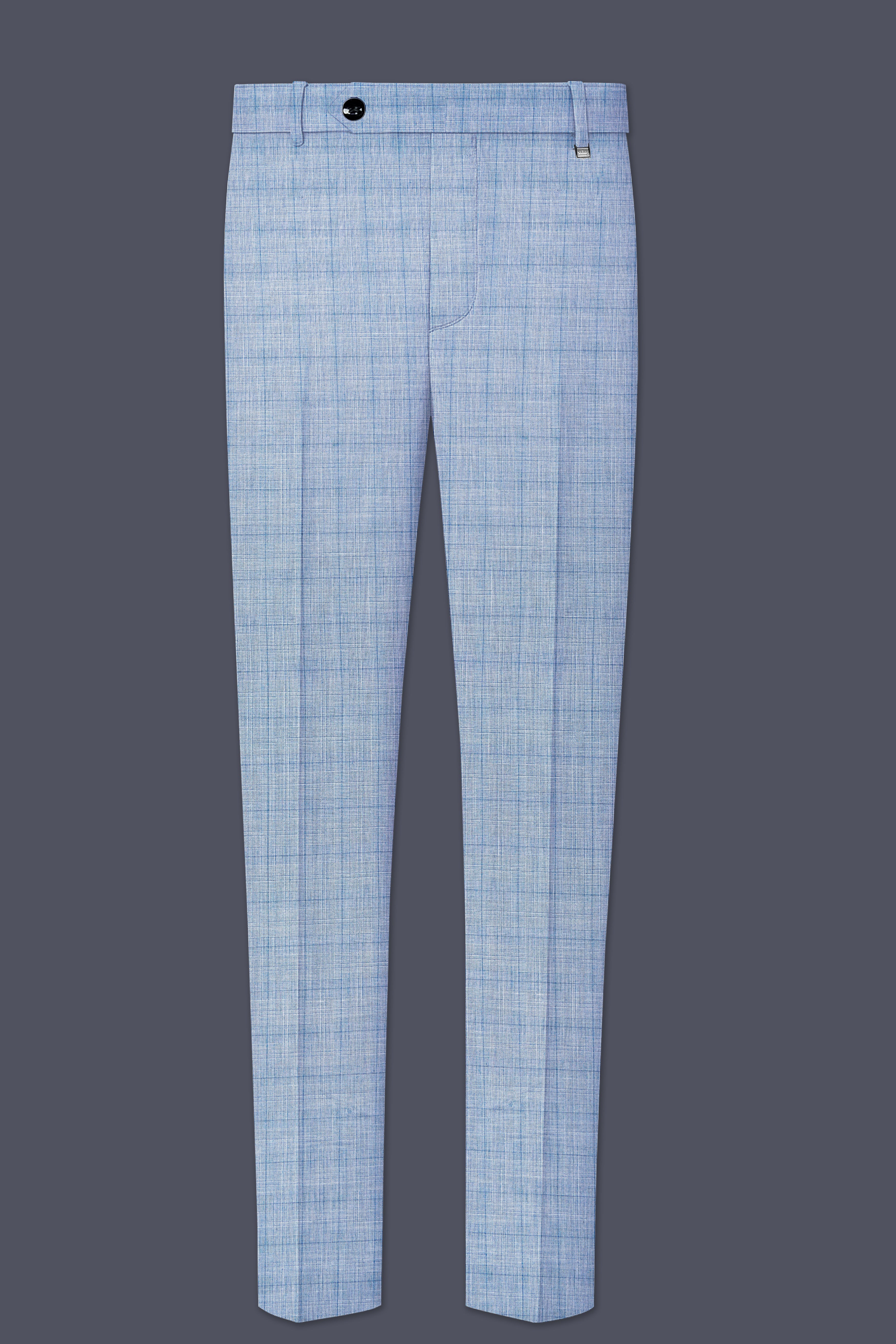 Aurelien-Cornflower Blue Windowpane Wool Rich Stretchable Waistband Pant