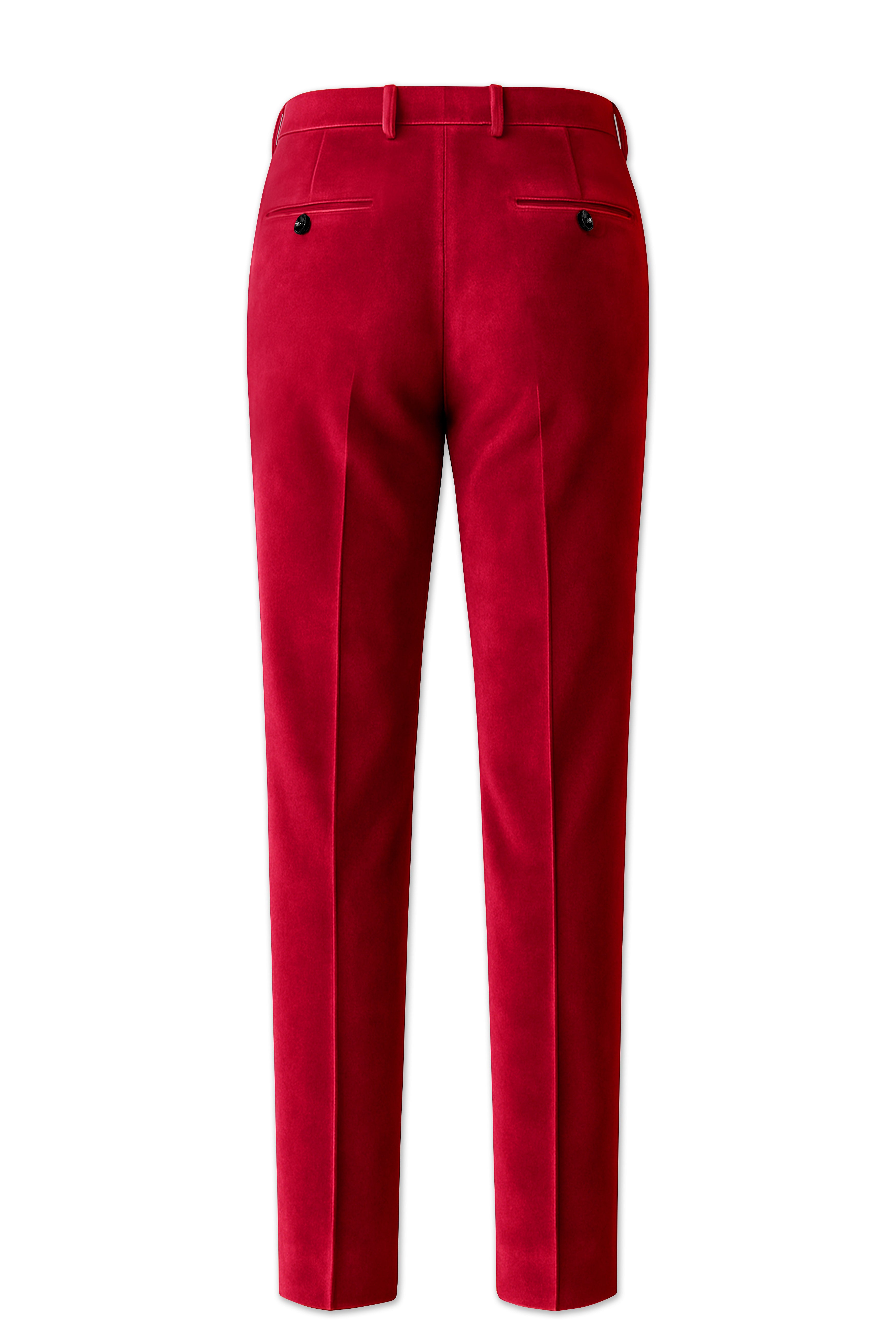 Rubivell-Carmine Red Velvet Stretchable Waistband Pant