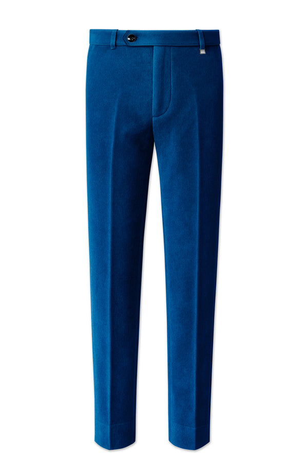 Velcrest-Prussian Blue Velvet Stretchable Waistband Pant