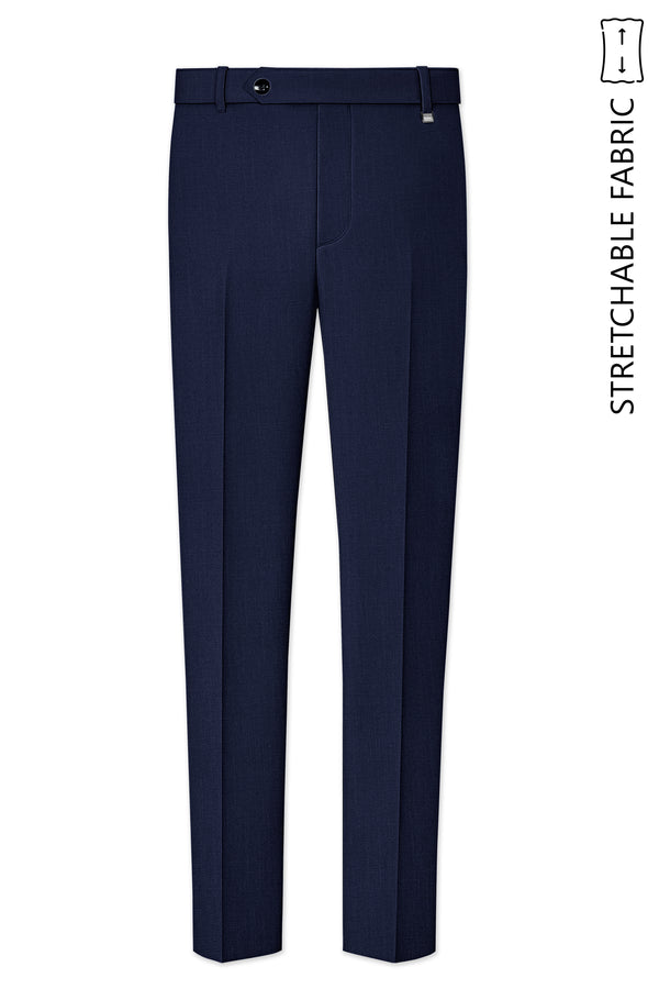 Azuriel-Firefly Blue Luxurious Linen Stretchable Waistband Pant