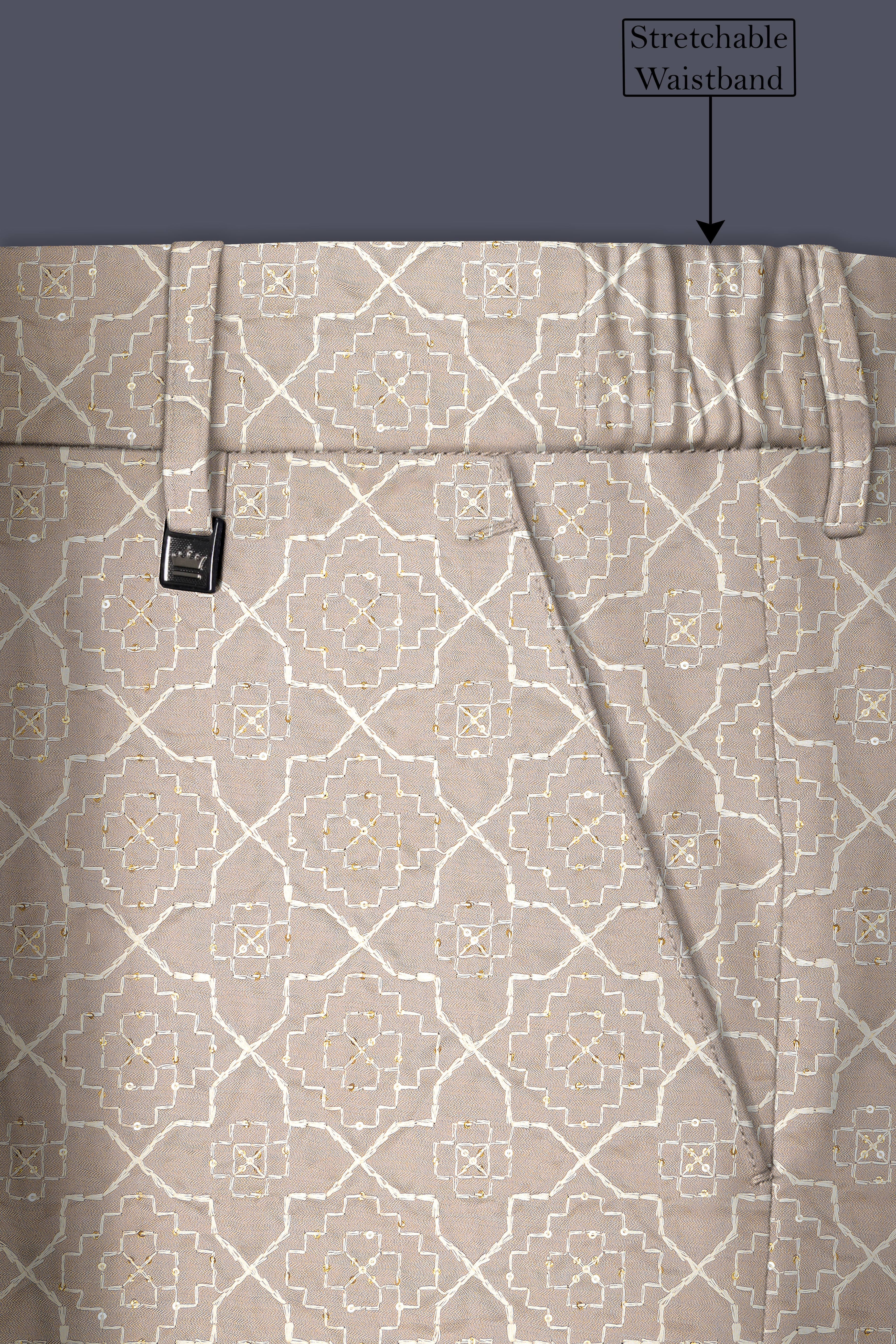 Aurellis-Chalice Brown Trellis Pattern Thread and Sequin Embroidered Viscose Designer Stretchable Waistband Pant