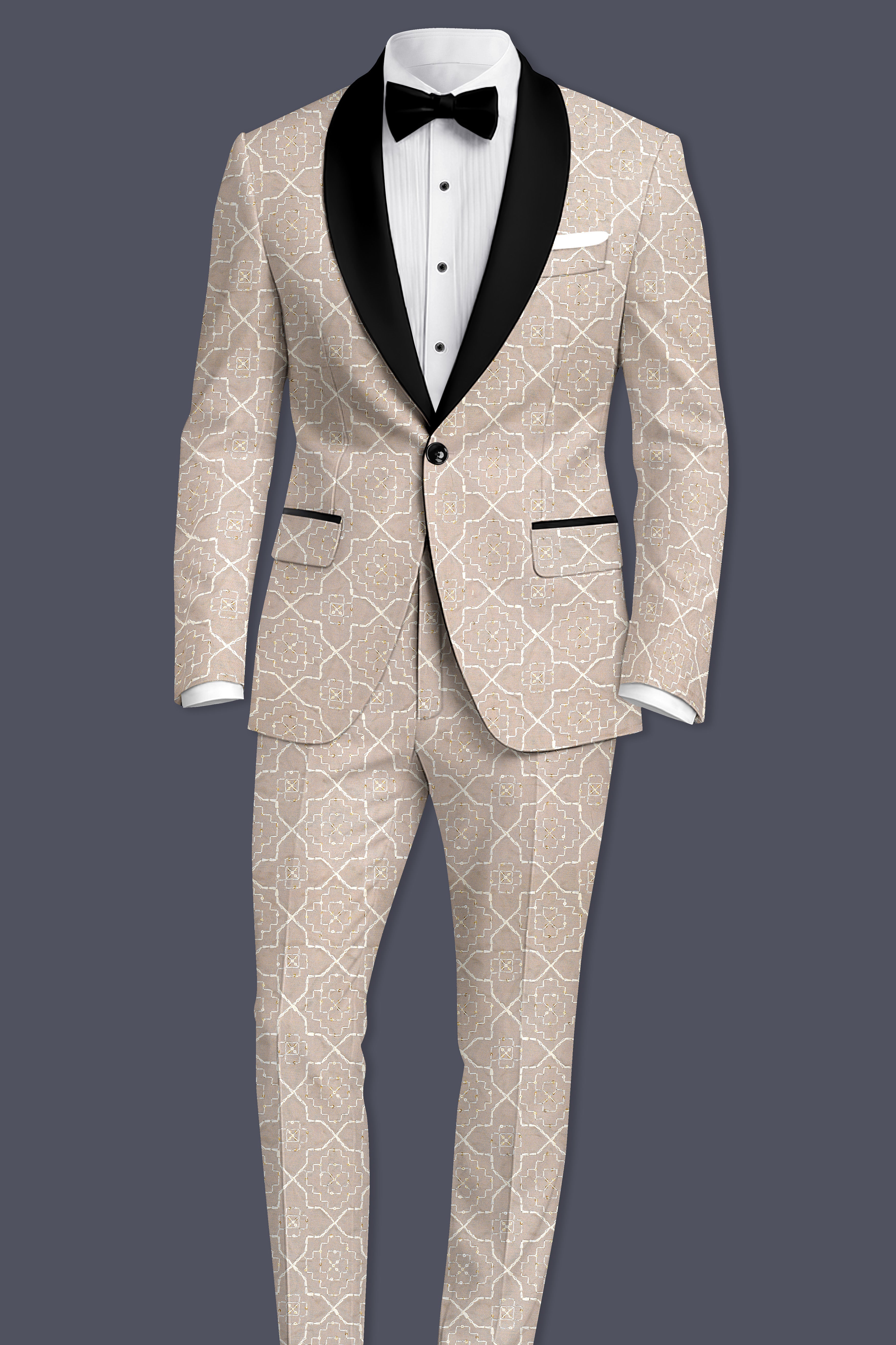 Aurellis-Chalice Brown Trellis Pattern Thread and Sequin Embroidered Viscose Designer Stretchable Waistband Pant