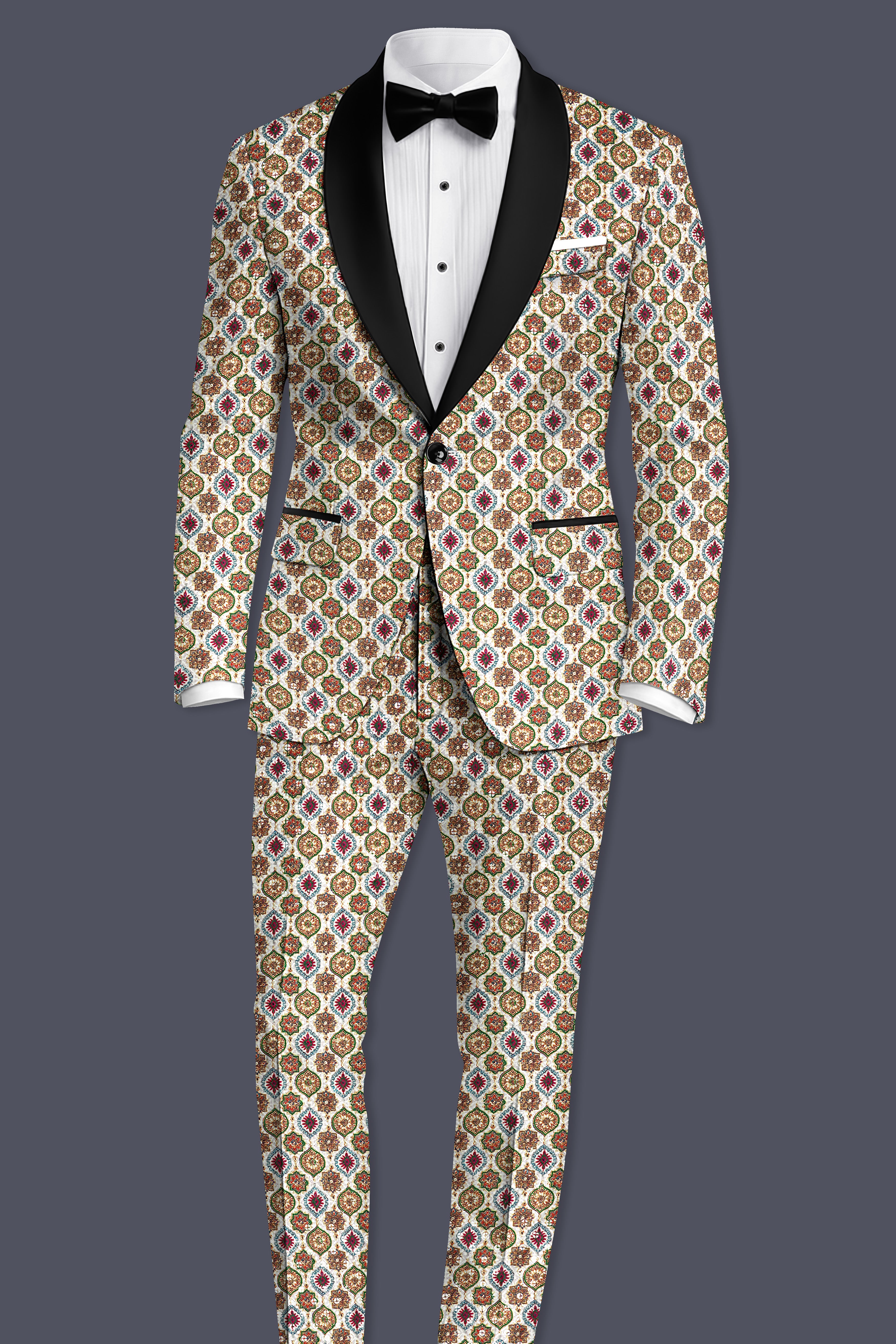 Alvesso-Bright White And Spruce Green Embroidered Designer Stretchable Waistband Pant