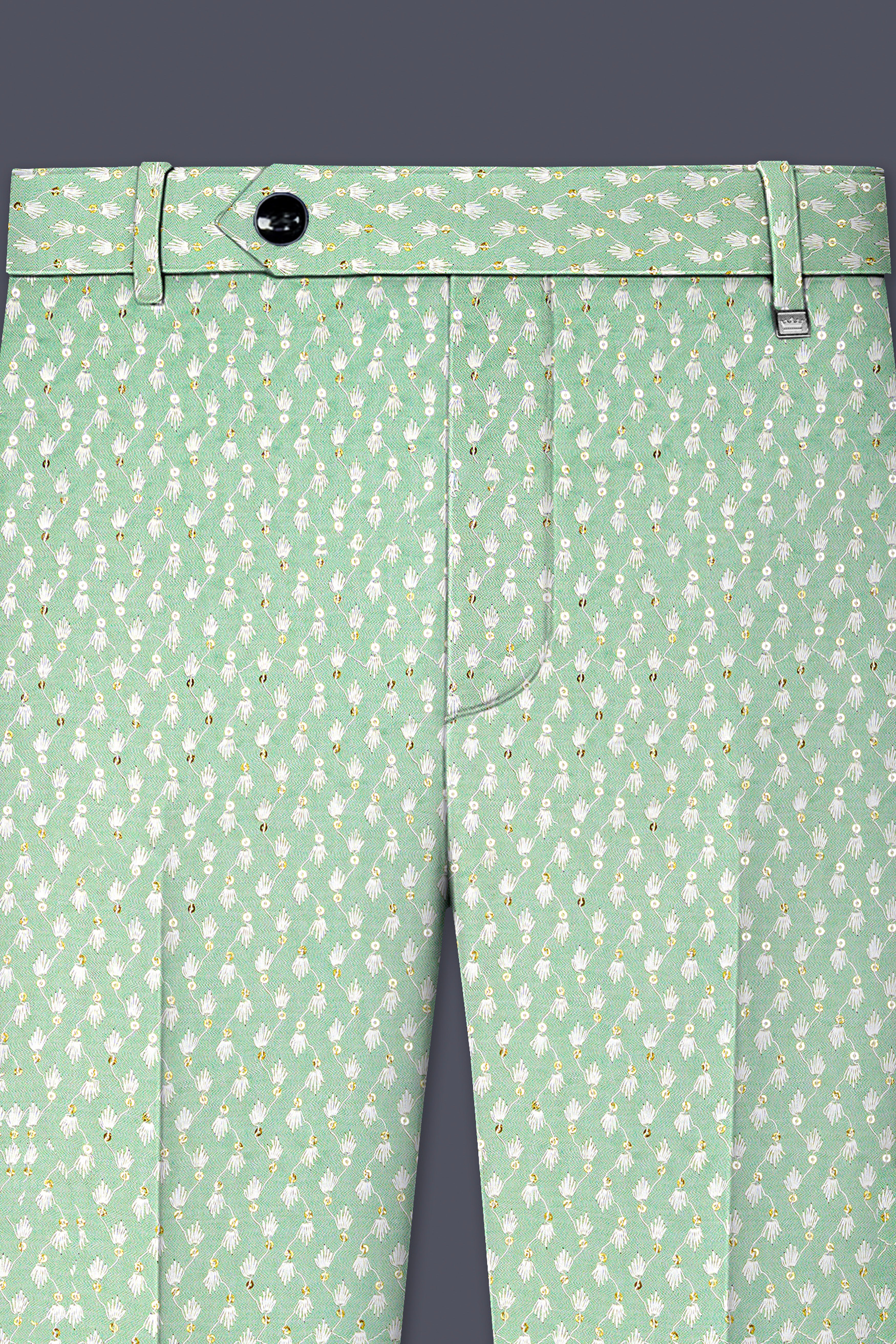 Veressa-Tasman Green Embroidered Viscose Designer Stretchable Waistband Pant