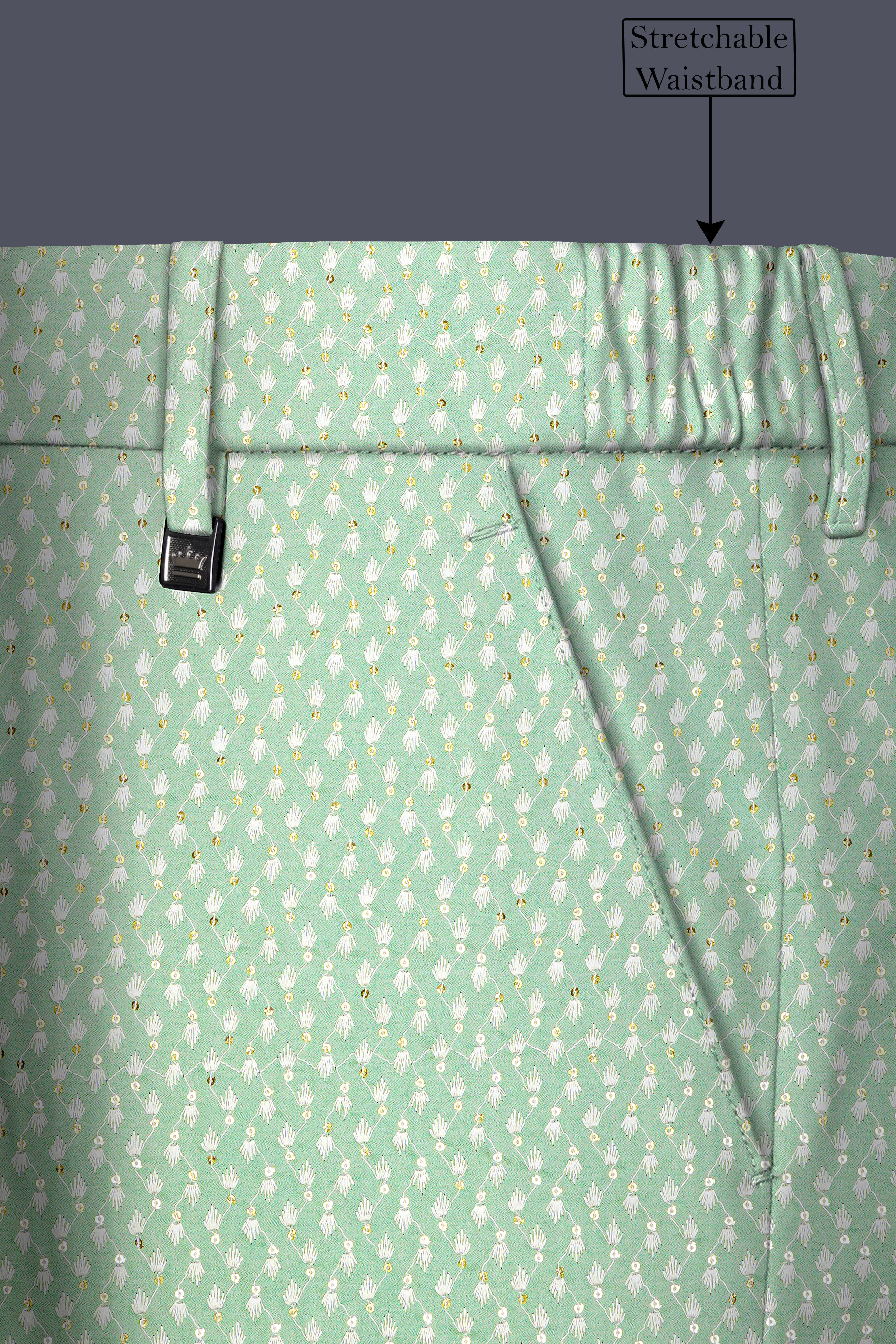 Veressa-Tasman Green Embroidered Viscose Designer Stretchable Waistband Pant