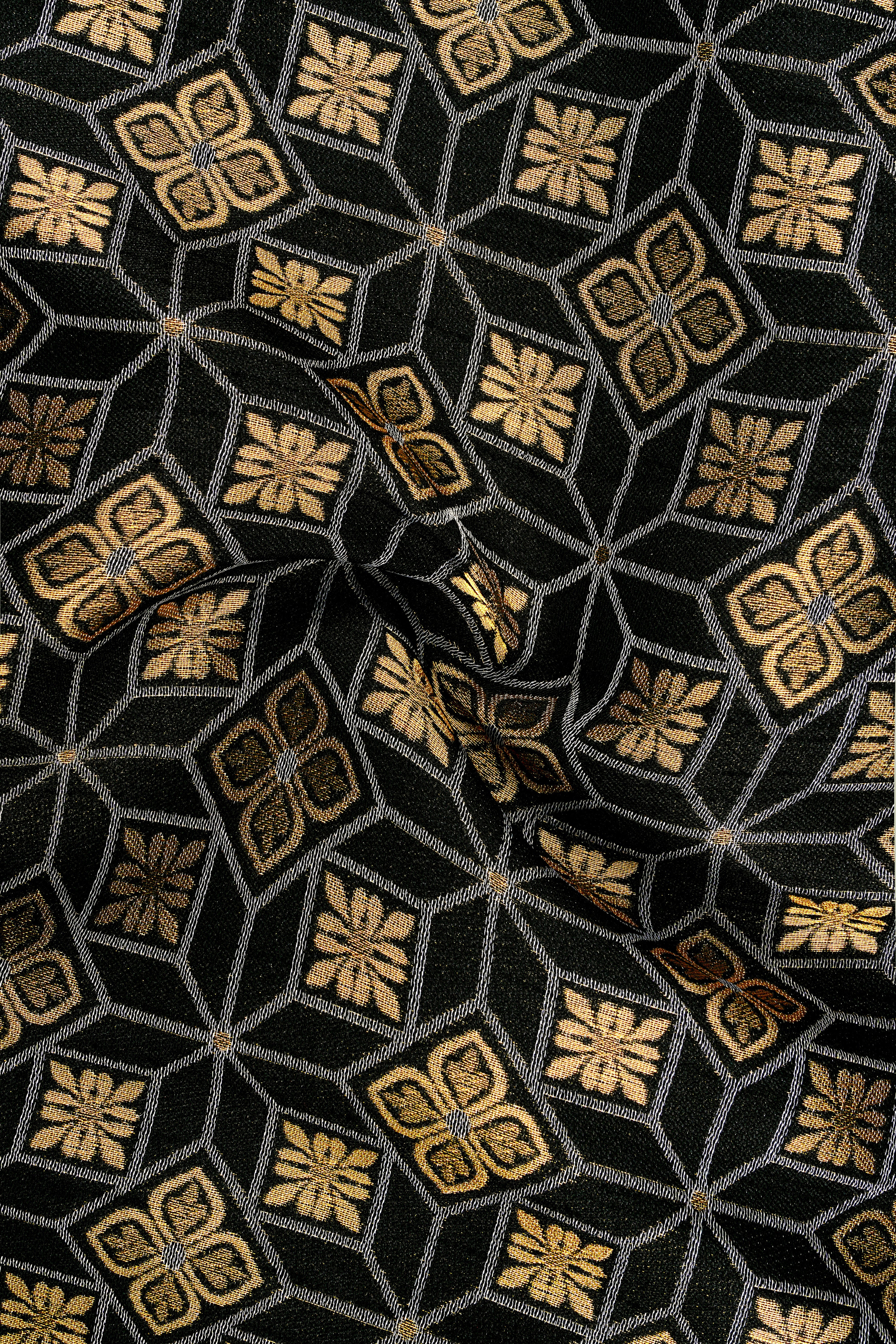 Geomaro-Cinder Black and Tan Brown Geometric Jacquard Textured Designer Stretchable Waistband Pant