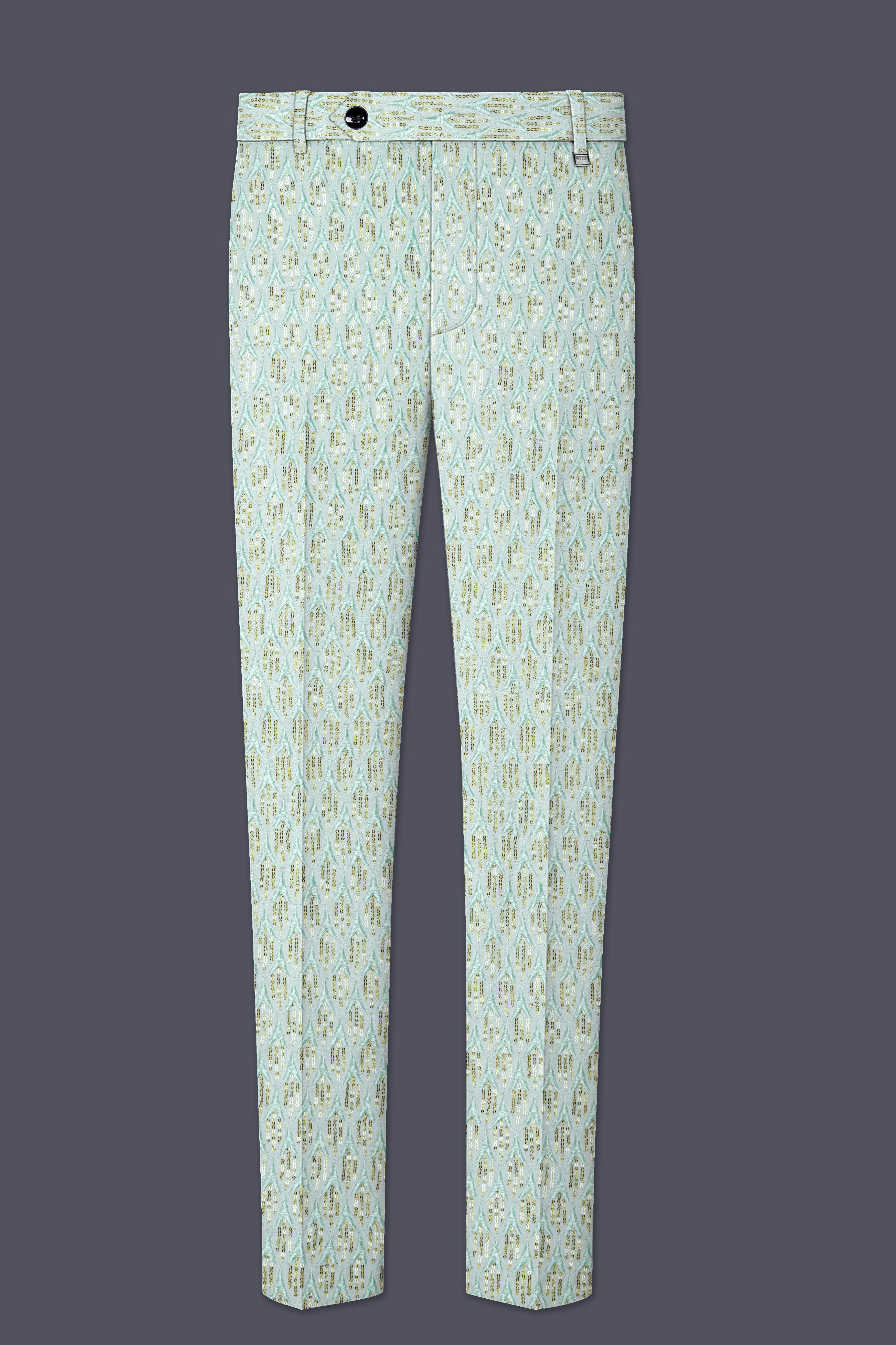 Tikkara-Edgewater Green Viscose Embroidered with Tikki Work Designer Stretchable Waistband Pant