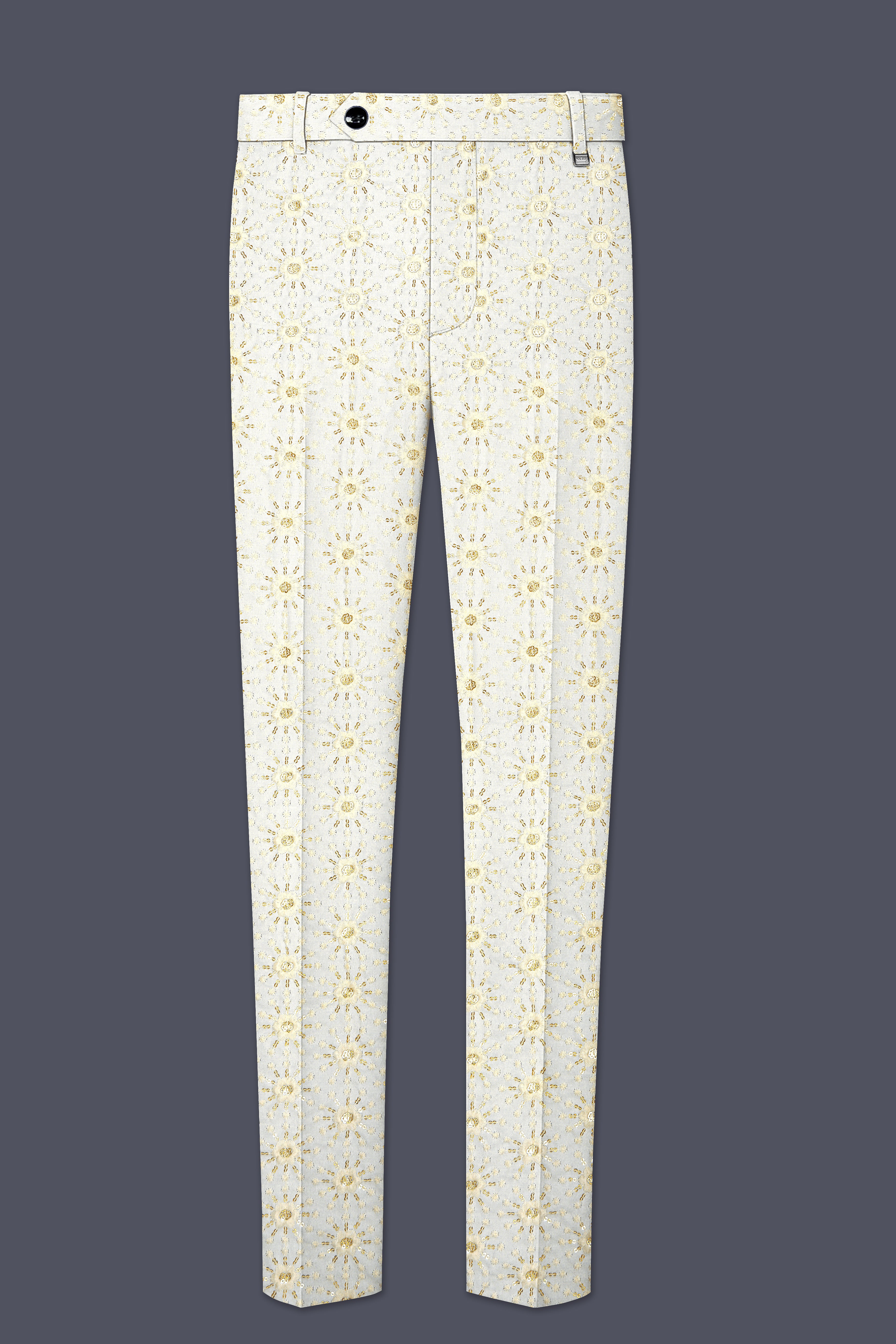 Viscara-Parchment Cream Embroidered Viscose Designer Stretchable Waistband Pant