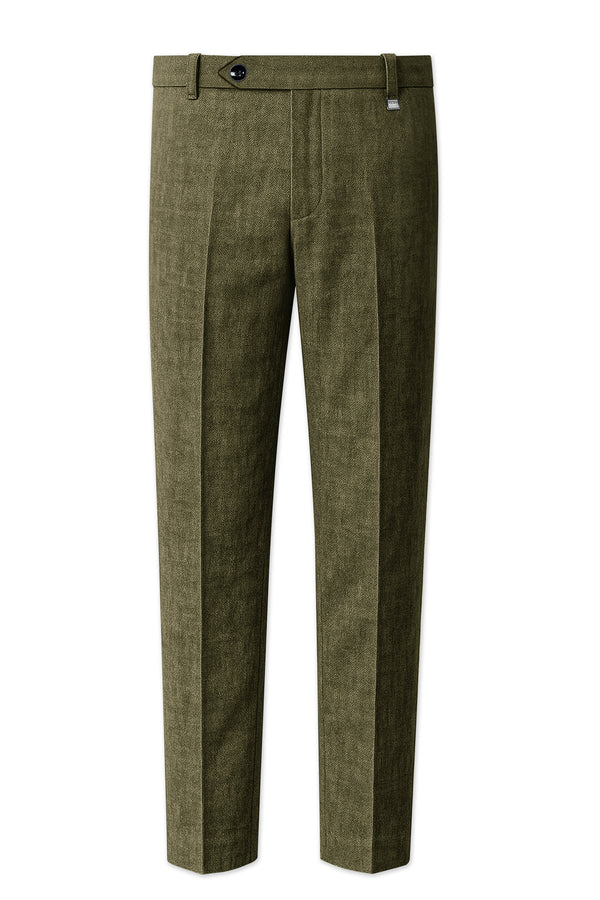 Virenza-Birch Green Luxurious Linen Stretchable Waistband Pant