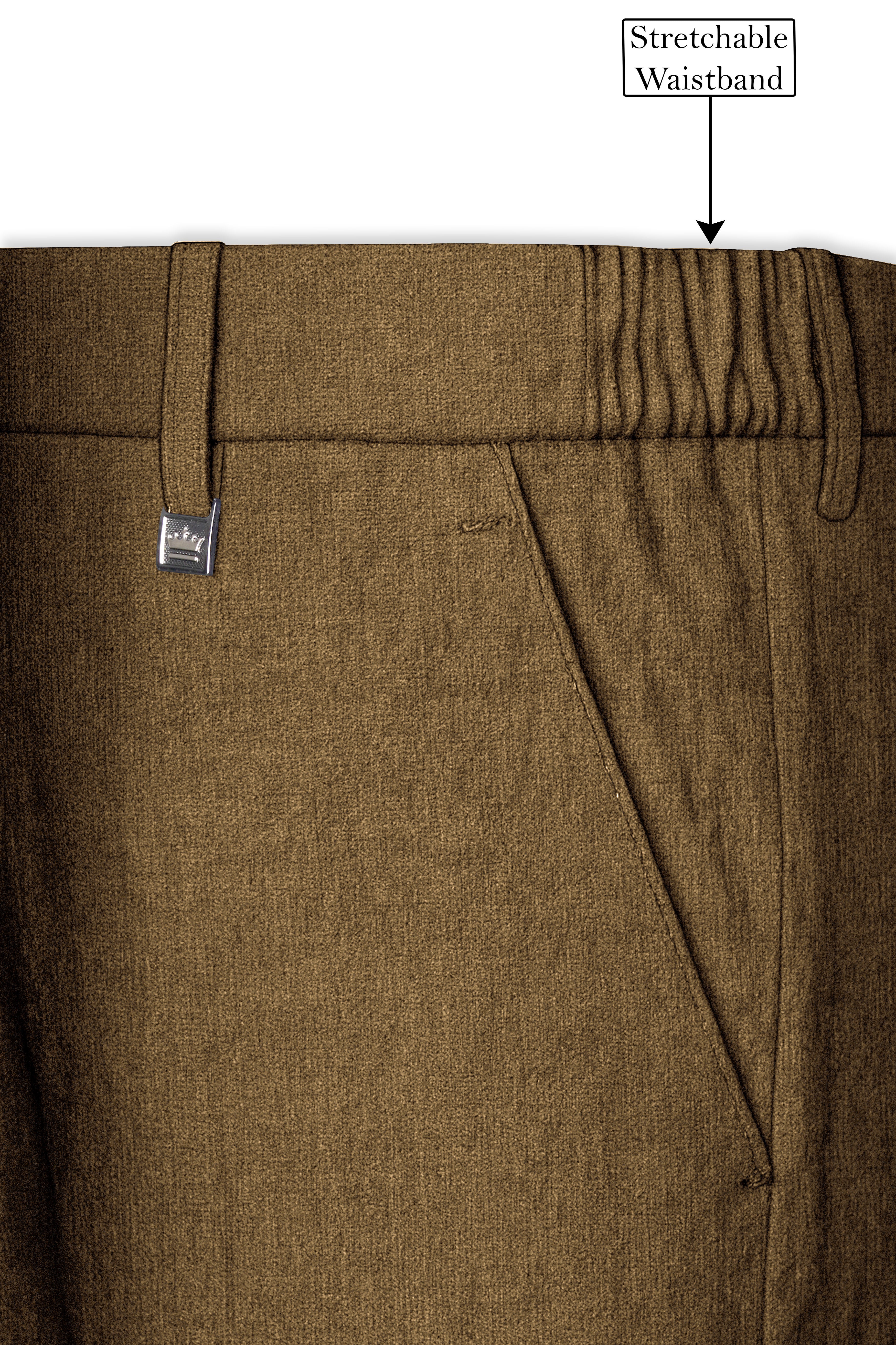 Brunoro-Shadow Brown Luxurious Linen Stretchable Waistband Pant