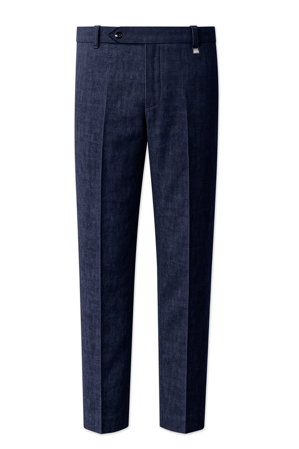 Azurven-Firefly Blue Luxurious Linen Stretchable Waistband Pant