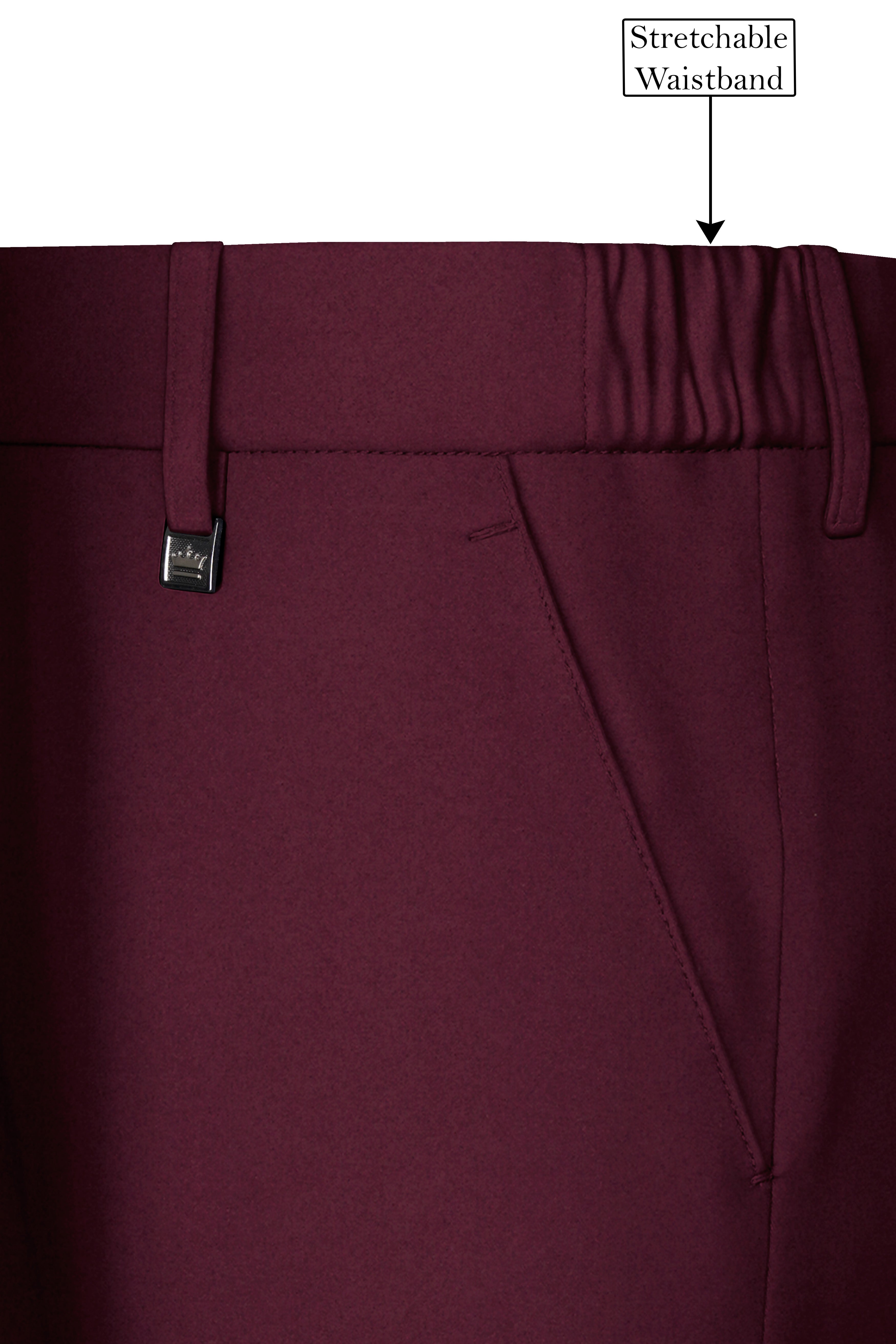 Flexmaro-Korean Crater Maroon 4-Way Stretch Wool Rich Stretchable Waistband Pant