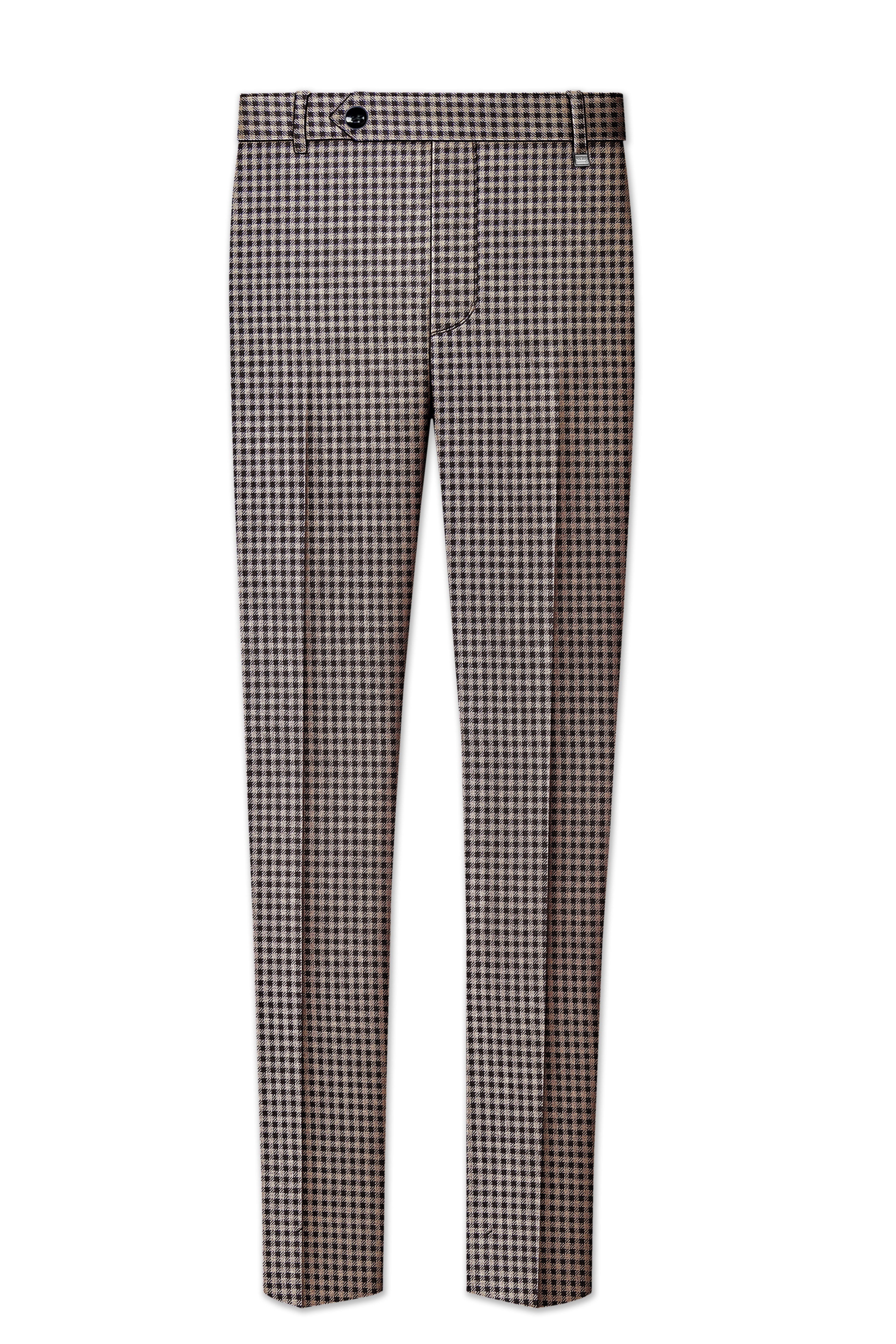Imperium-Emperor Brown And Swiss Cream Gingham Plaid Tweed Stretchable Waistband Pant
