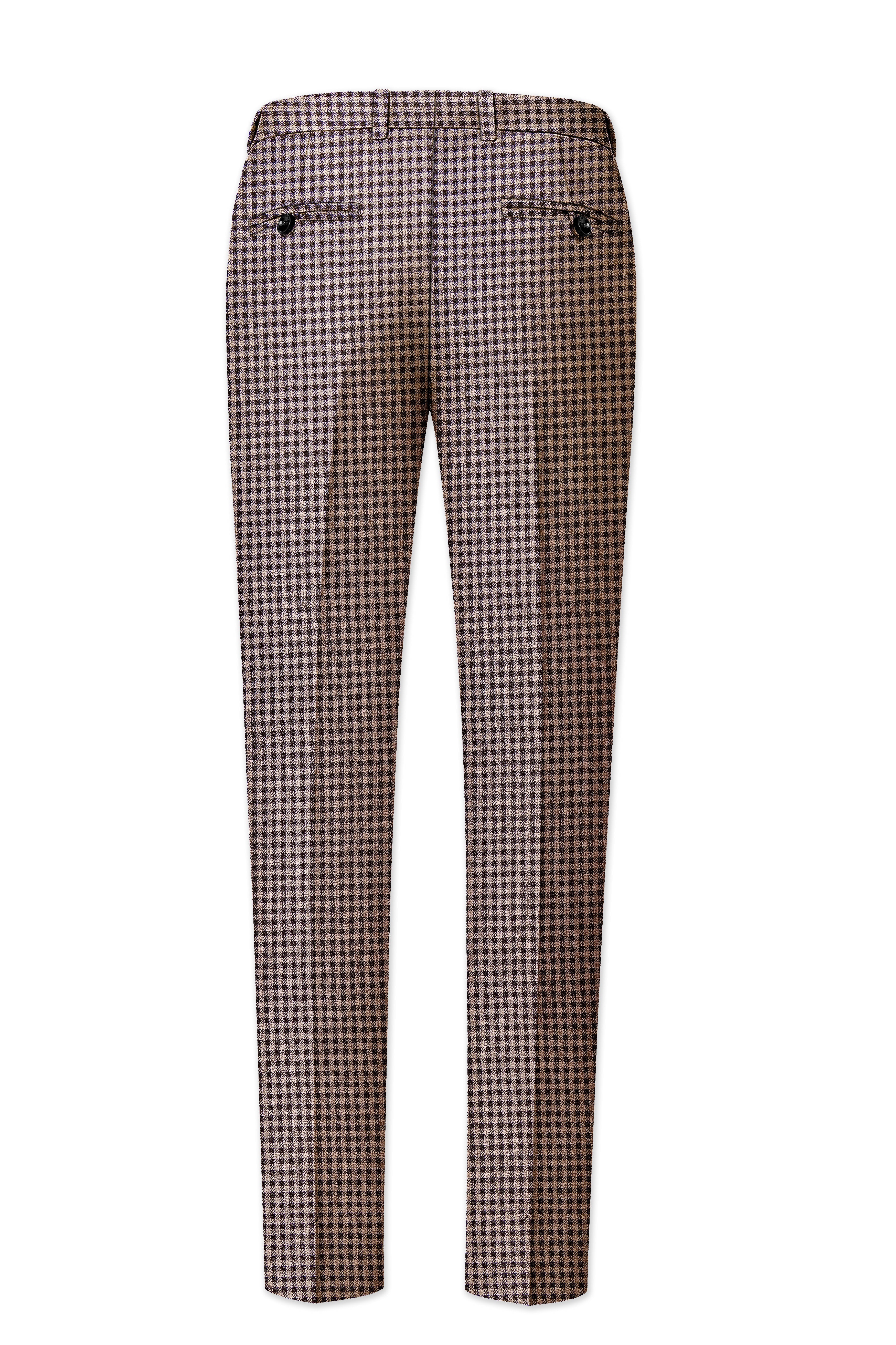 Imperium-Emperor Brown And Swiss Cream Gingham Plaid Tweed Stretchable Waistband Pant