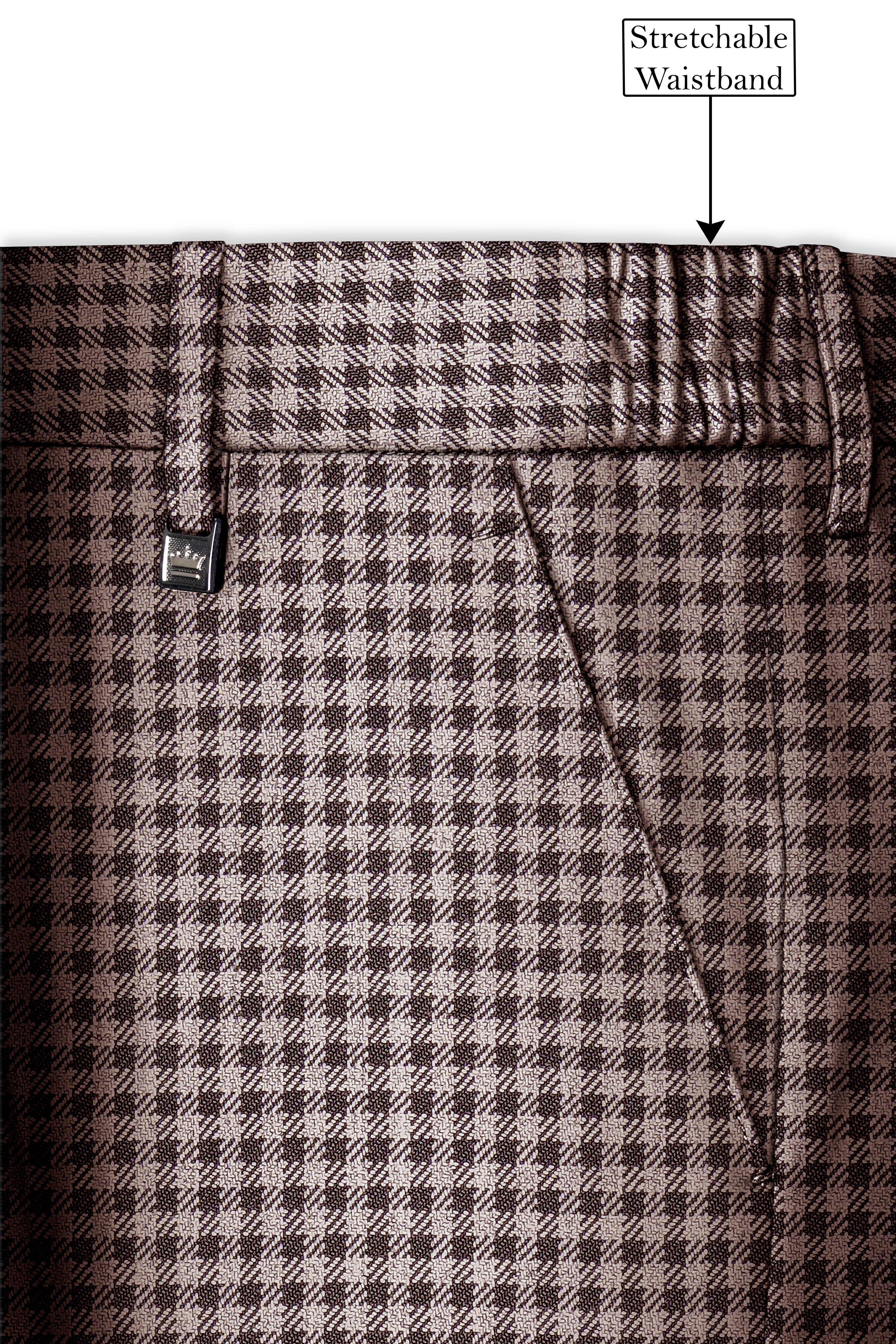 Imperium-Emperor Brown And Swiss Cream Gingham Plaid Tweed Stretchable Waistband Pant