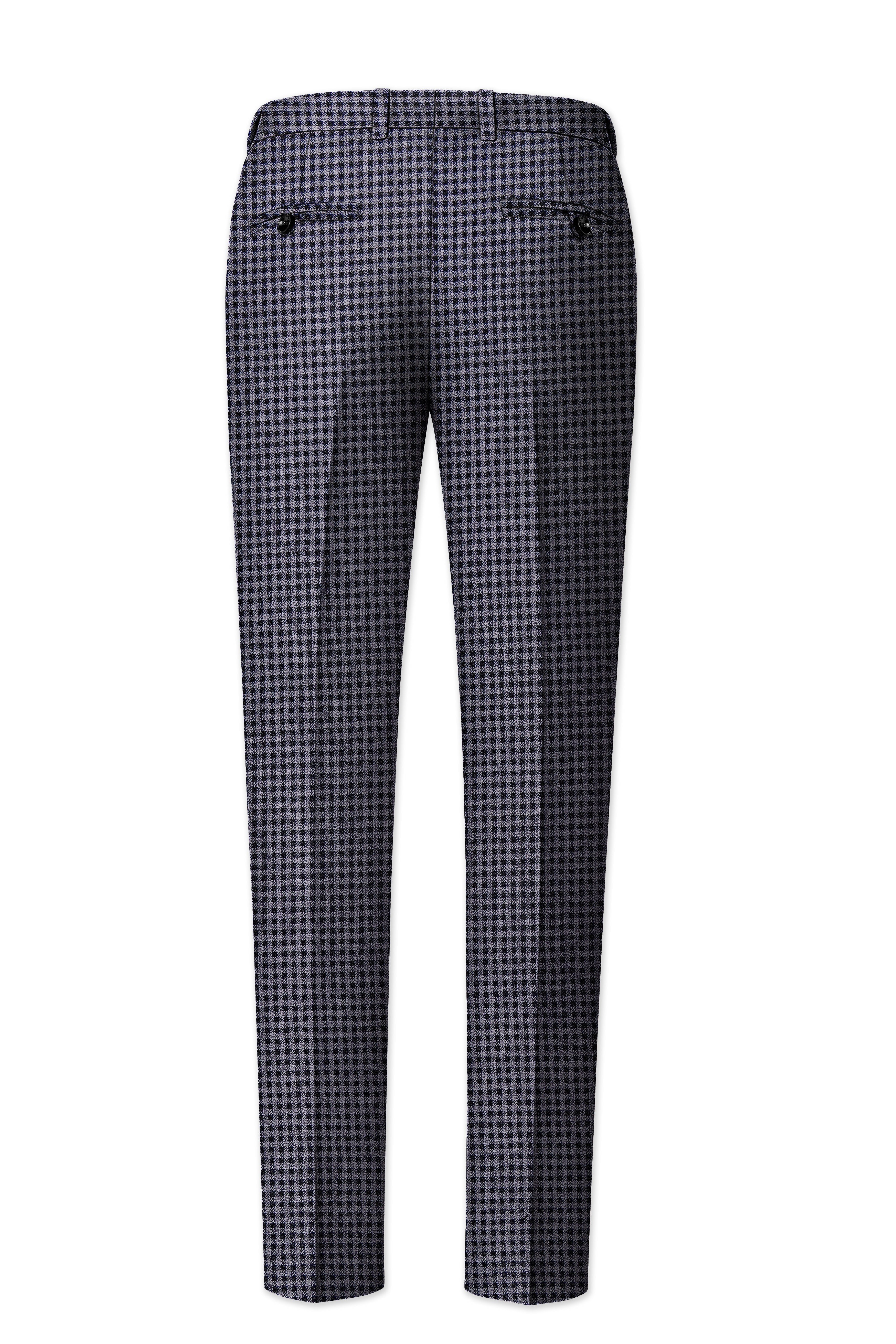 Zenith-Mirage Blue And venus Gray Gingham Plaid Tweed Stretchable Waistband Pant