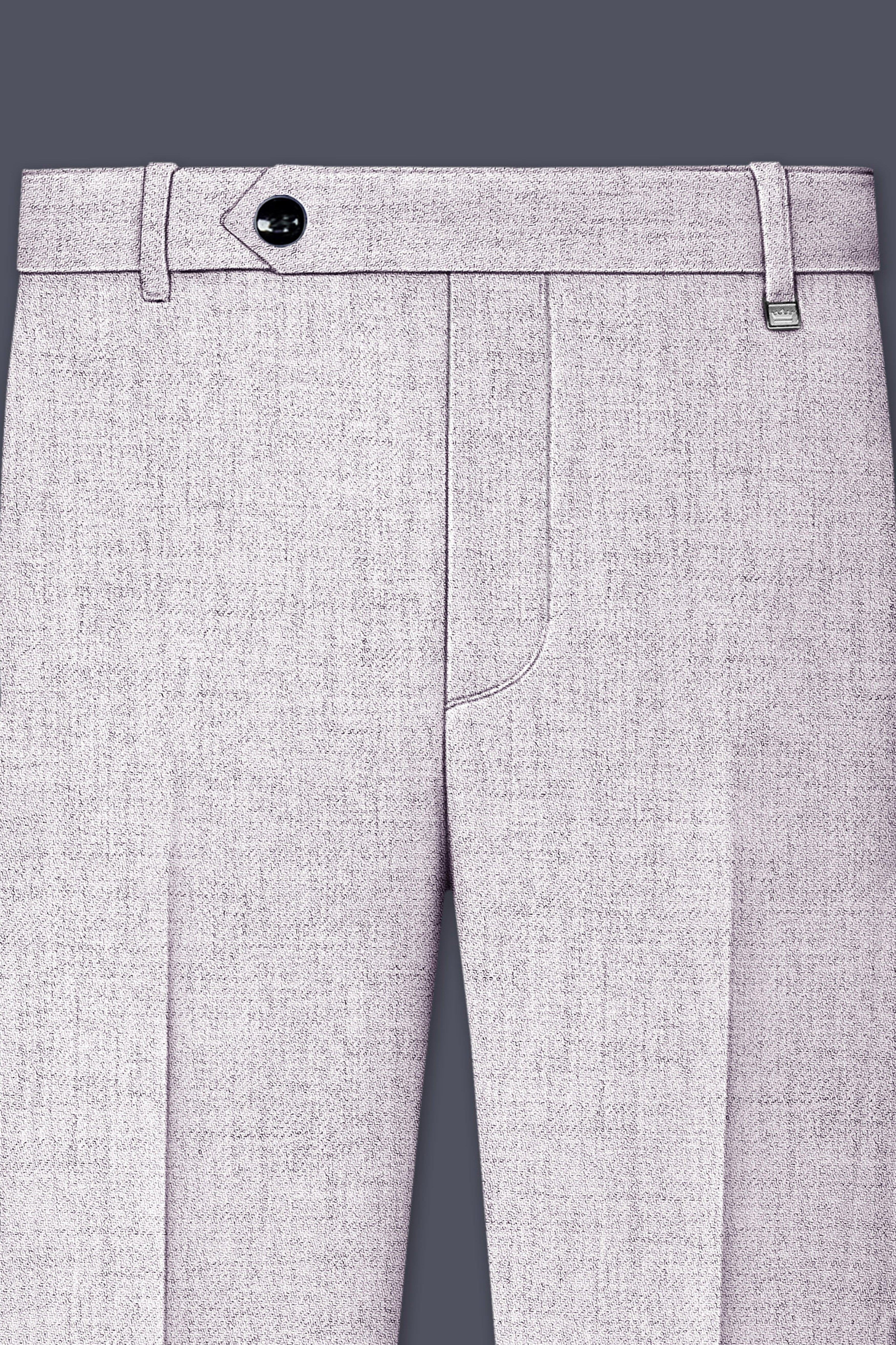 Glacier-Lilac Gray Textured Tweed Stretchable Waistband Pant