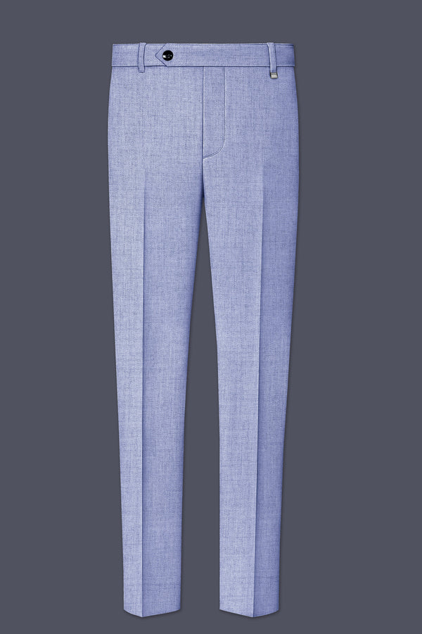 Nordic-Logan Blue Textured Tweed Stretchable Waistband Pant