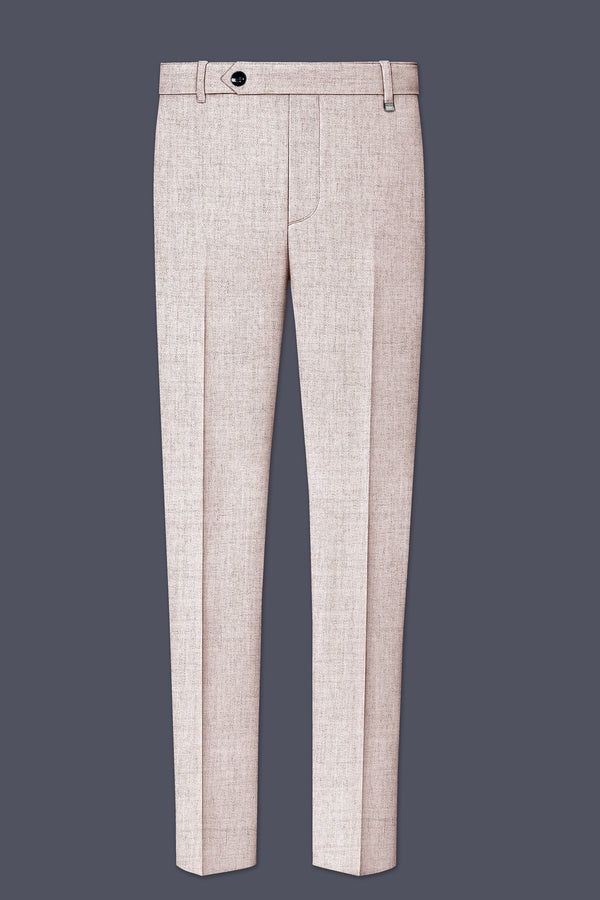 Ivorytail-Timberwolf Cream Textured Tweed Stretchable Waistband Pant