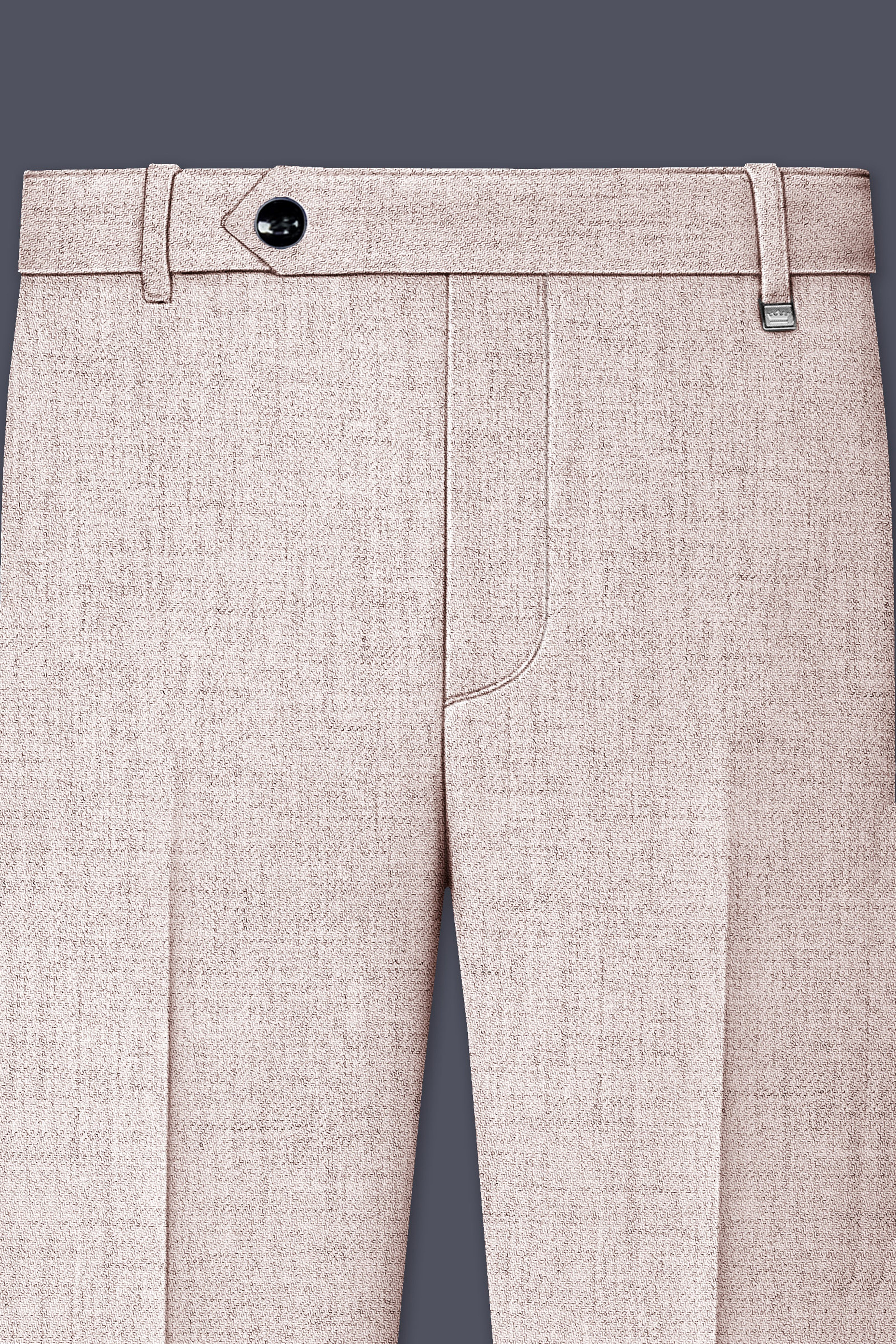 Ivorytail-Timberwolf Cream Textured Tweed Stretchable Waistband Pant