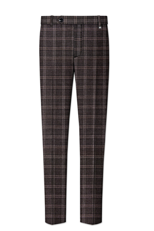 Eclenzo-Eclipse Brown Plaid Tweed Stretchable Waistband Pant