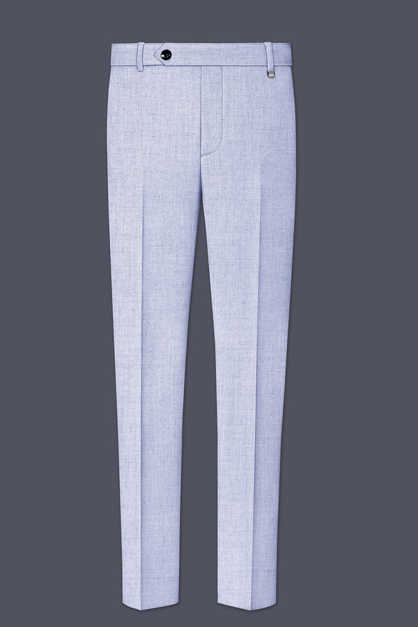 Celestia-Frosted Lilac Blue Textured Tweed Stretchable Waistband Pant