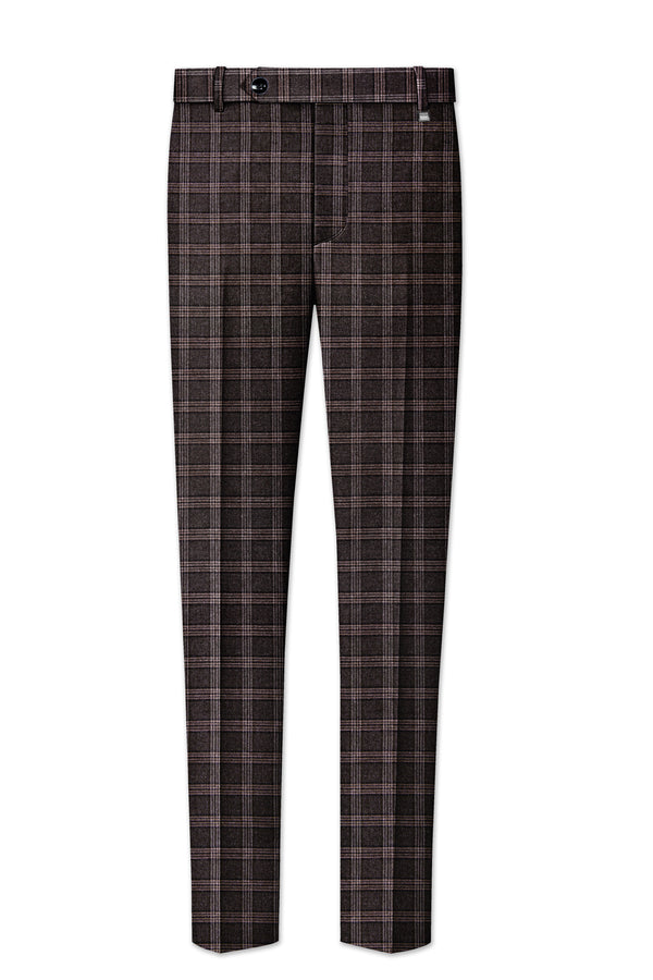 Eclenzo-Eclipse Brown Plaid Tweed Stretchable Waistband Pant