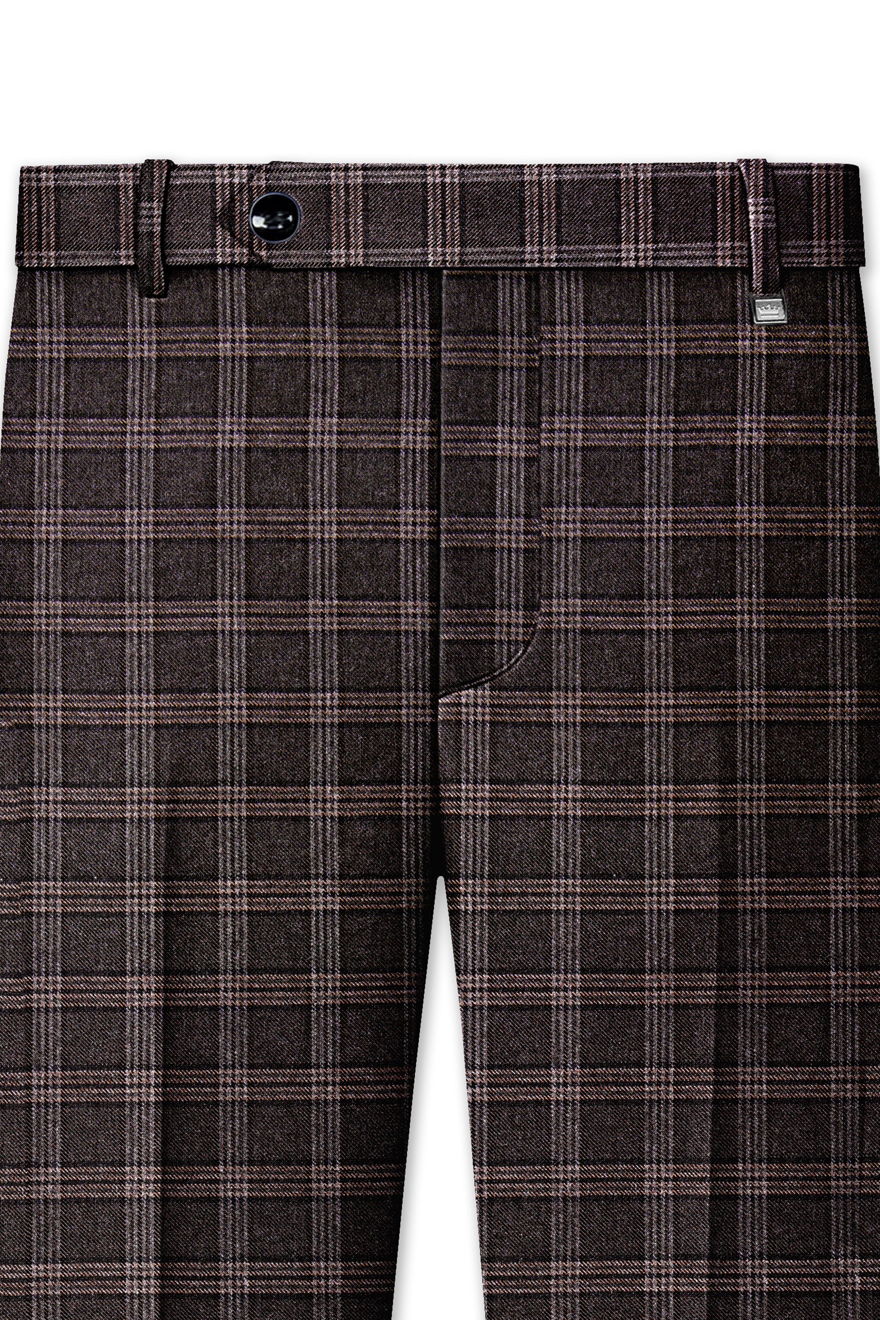 Eclenzo-Eclipse Brown Plaid Tweed Stretchable Waistband Pant