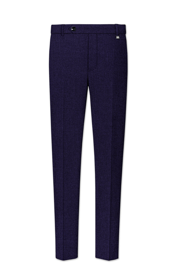 Bluvoro-Mirage Blue Textured Tweed Stretchable Waistband Pant