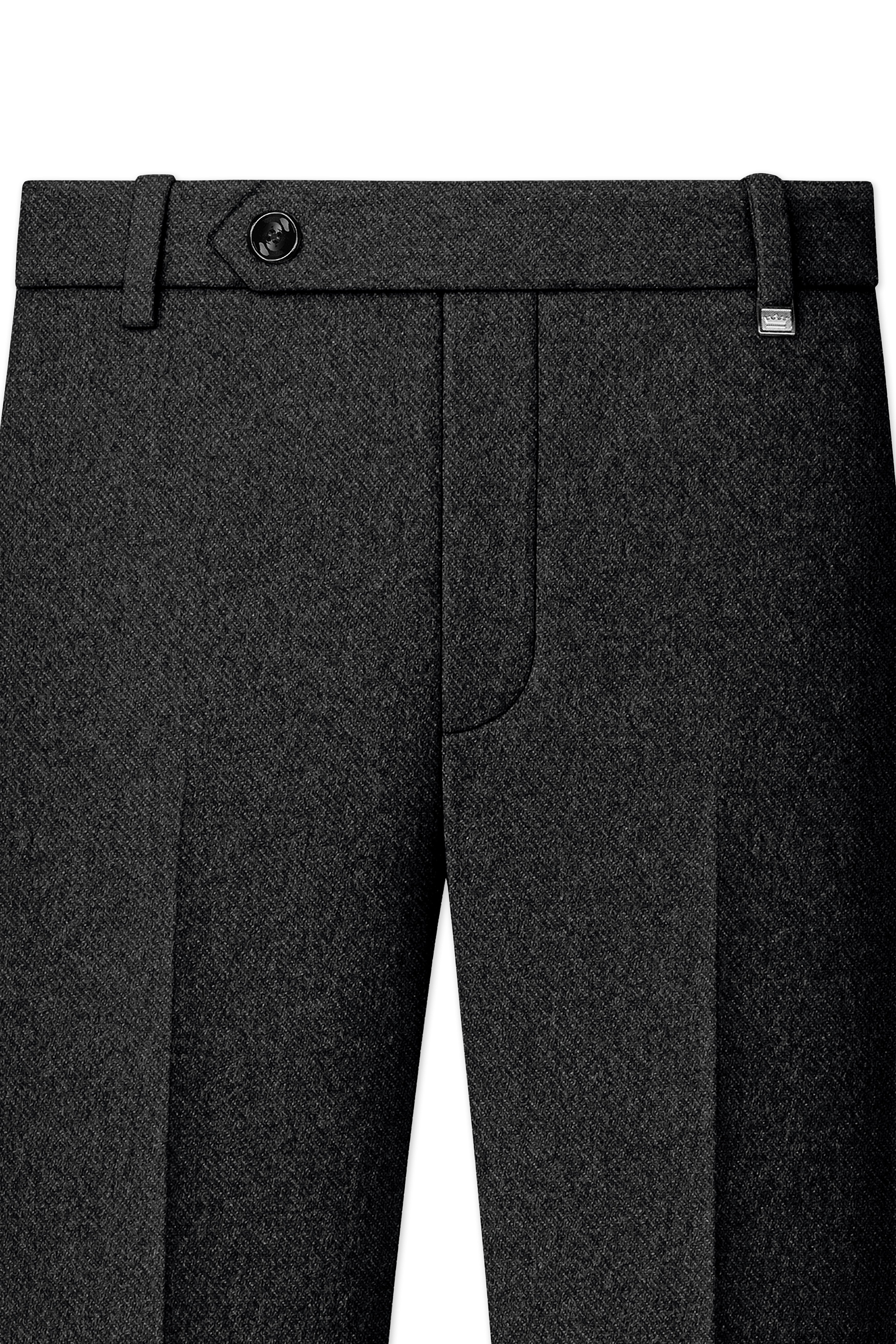 Metallo-Gunmetal Gray Textured Tweed Stretchable Waistband Pant