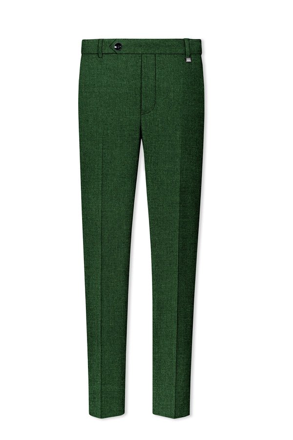 Virenza-Mystle Green Textured Tweed Stretchable Waistband Pant