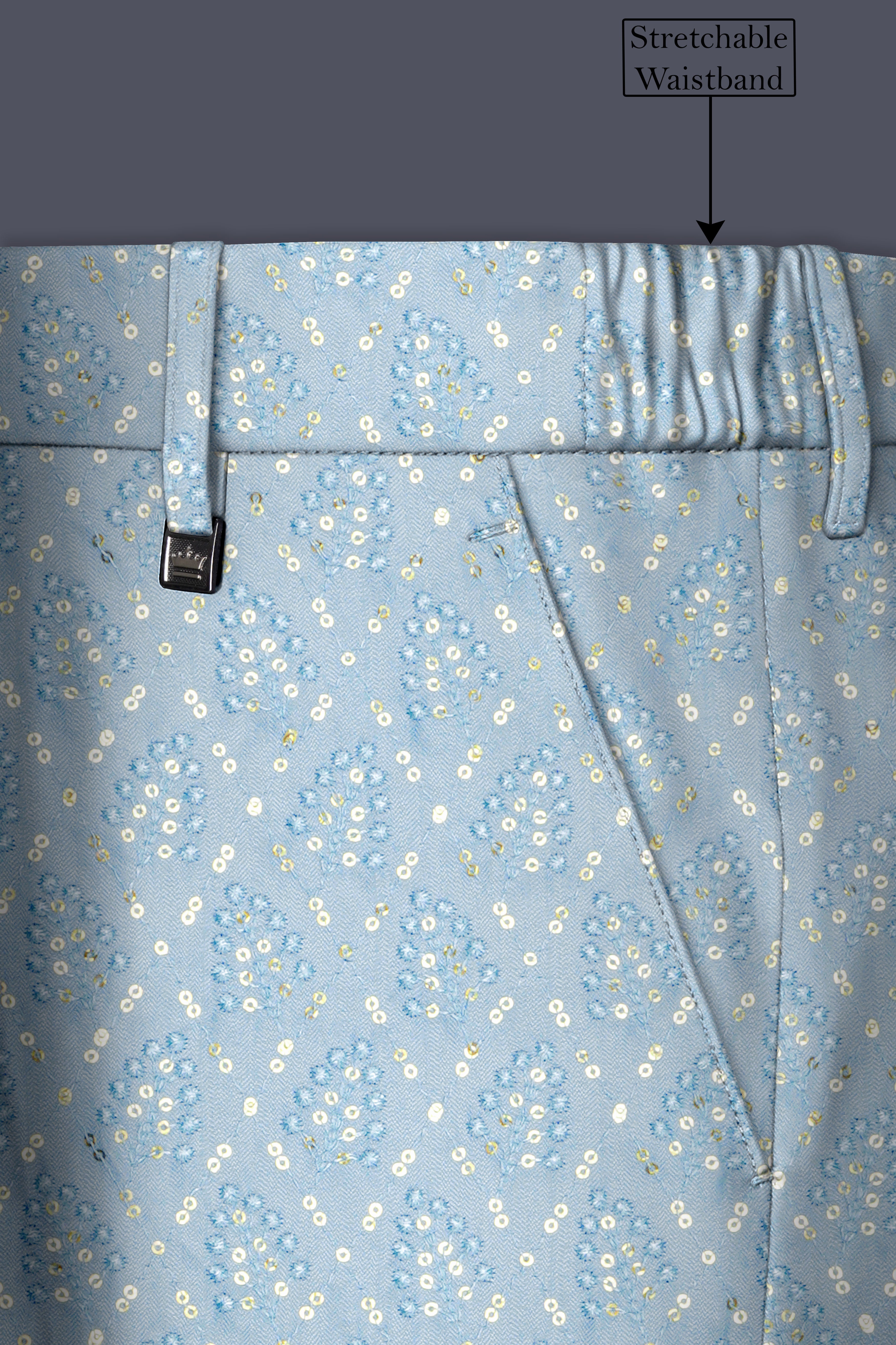 Azurora-Carolina Blue Thread and Sequin Embroidered Designer Stretchable Waistband Pant