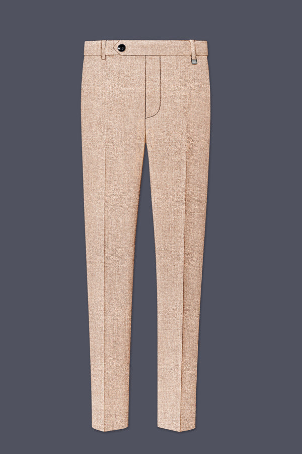 Ivoro-Bizarre Cream Textured Tweed Stretchable Waistband Pant