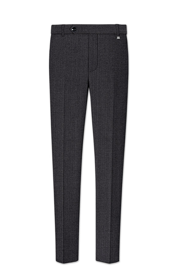 Imperion-Charcoal Gray Herringbone Textured Tweed Stretchable Waistband Pant