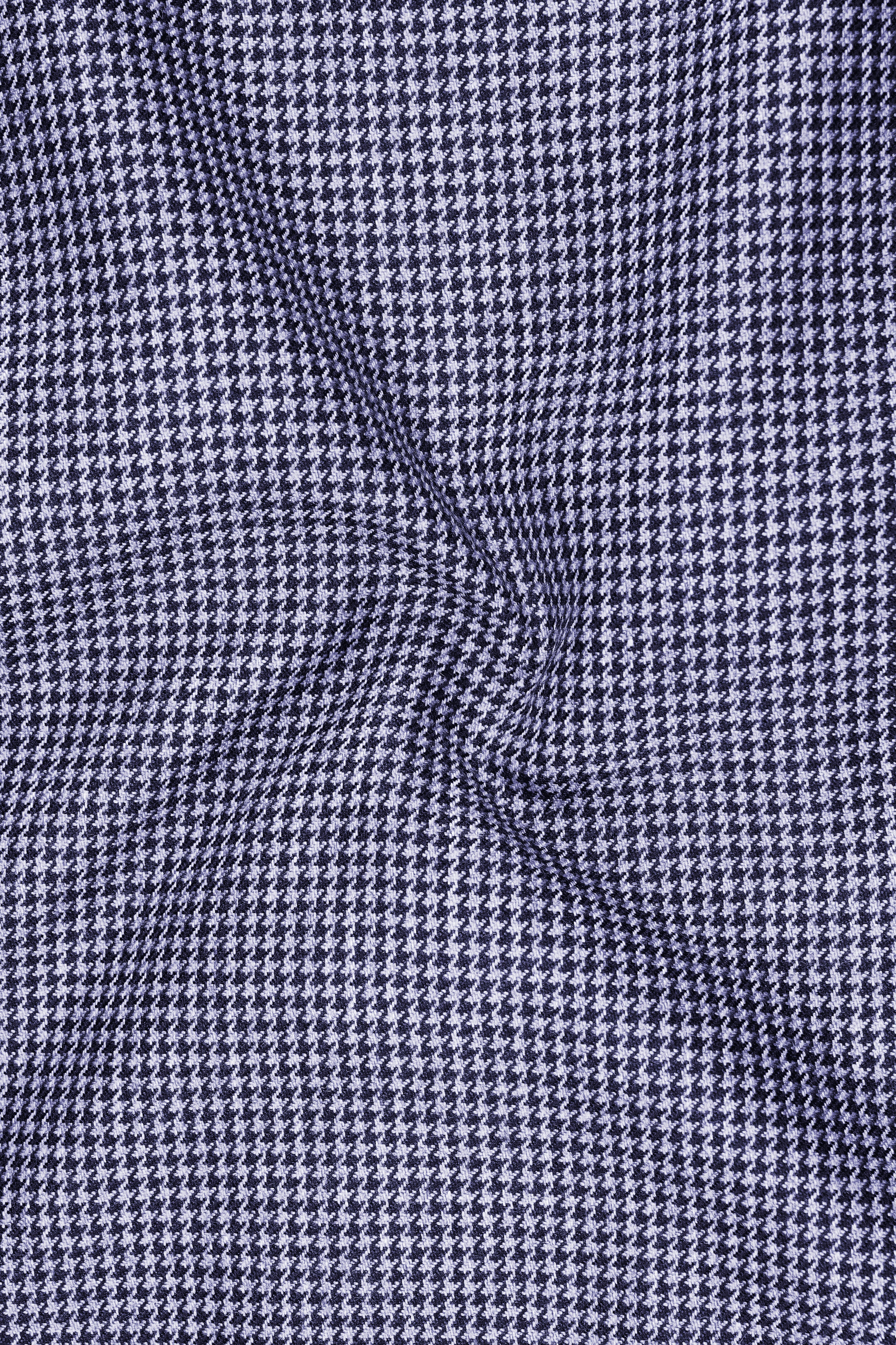 Dusk-Mulled Blue Classic Houndstooth Textured Tweed Stretchable Waistband Pant