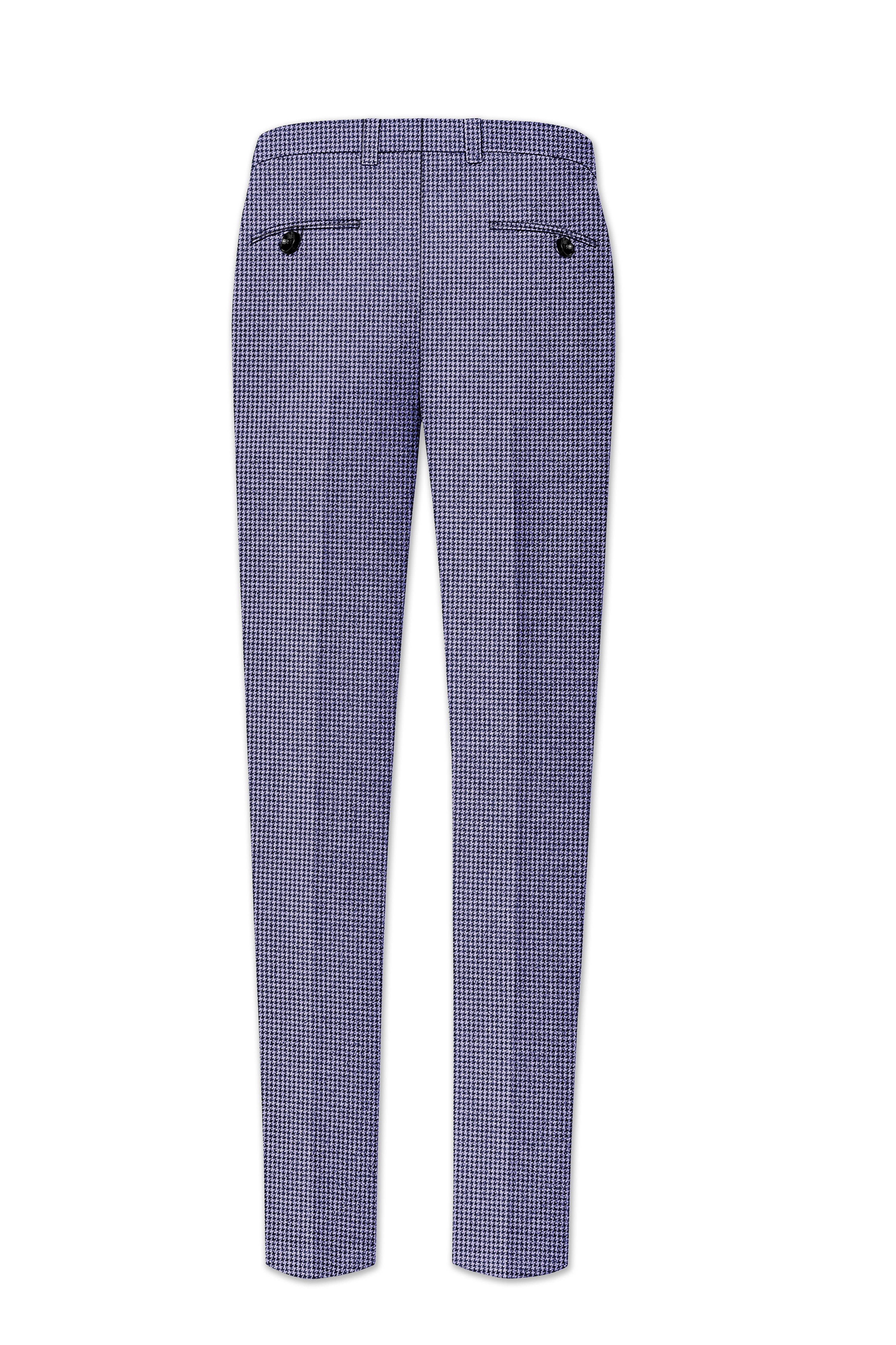 Dusk-Mulled Blue Classic Houndstooth Textured Tweed Stretchable Waistband Pant
