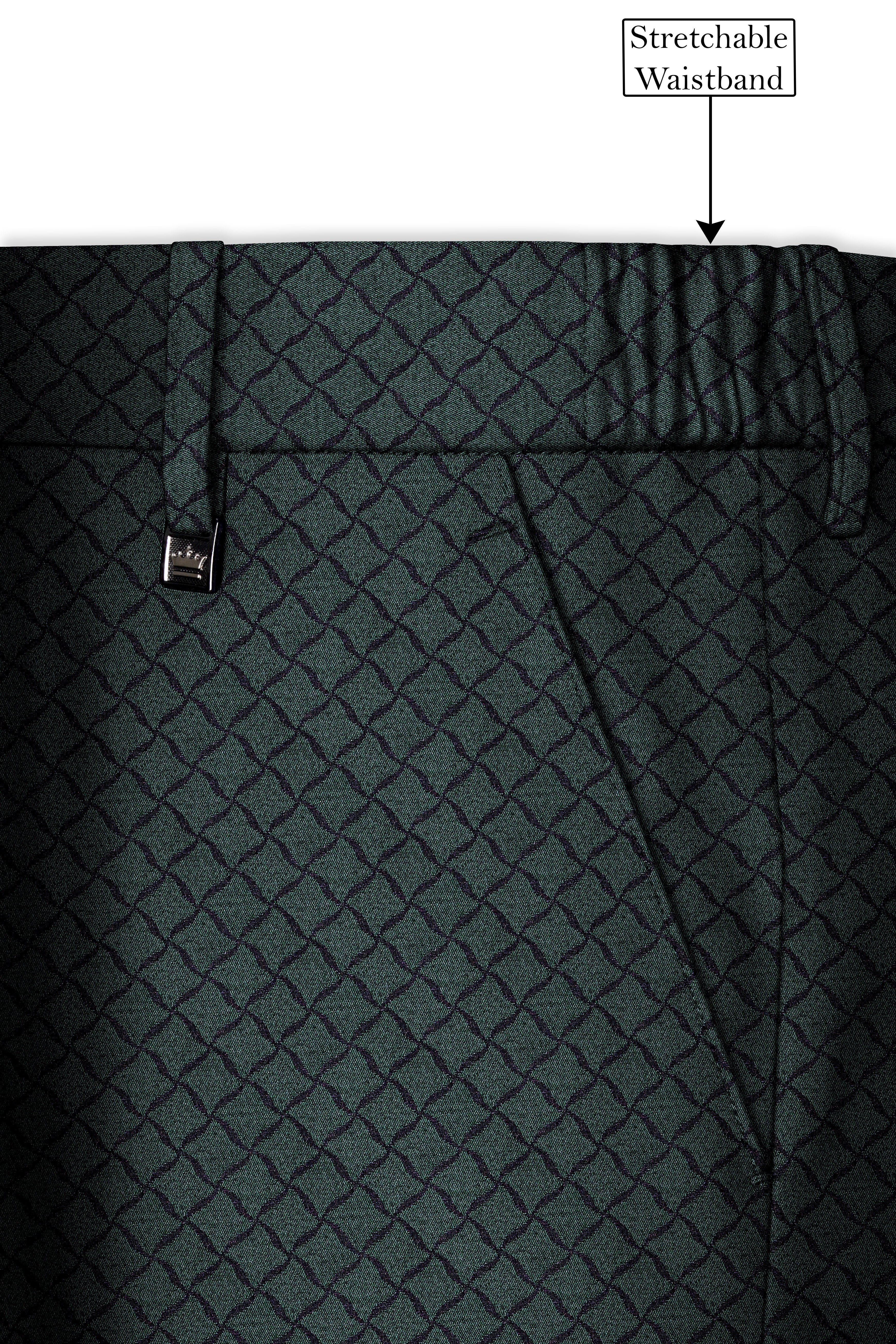 Gunmetal Green Jacquard Textured Designer Stretchable Waistband Pant
