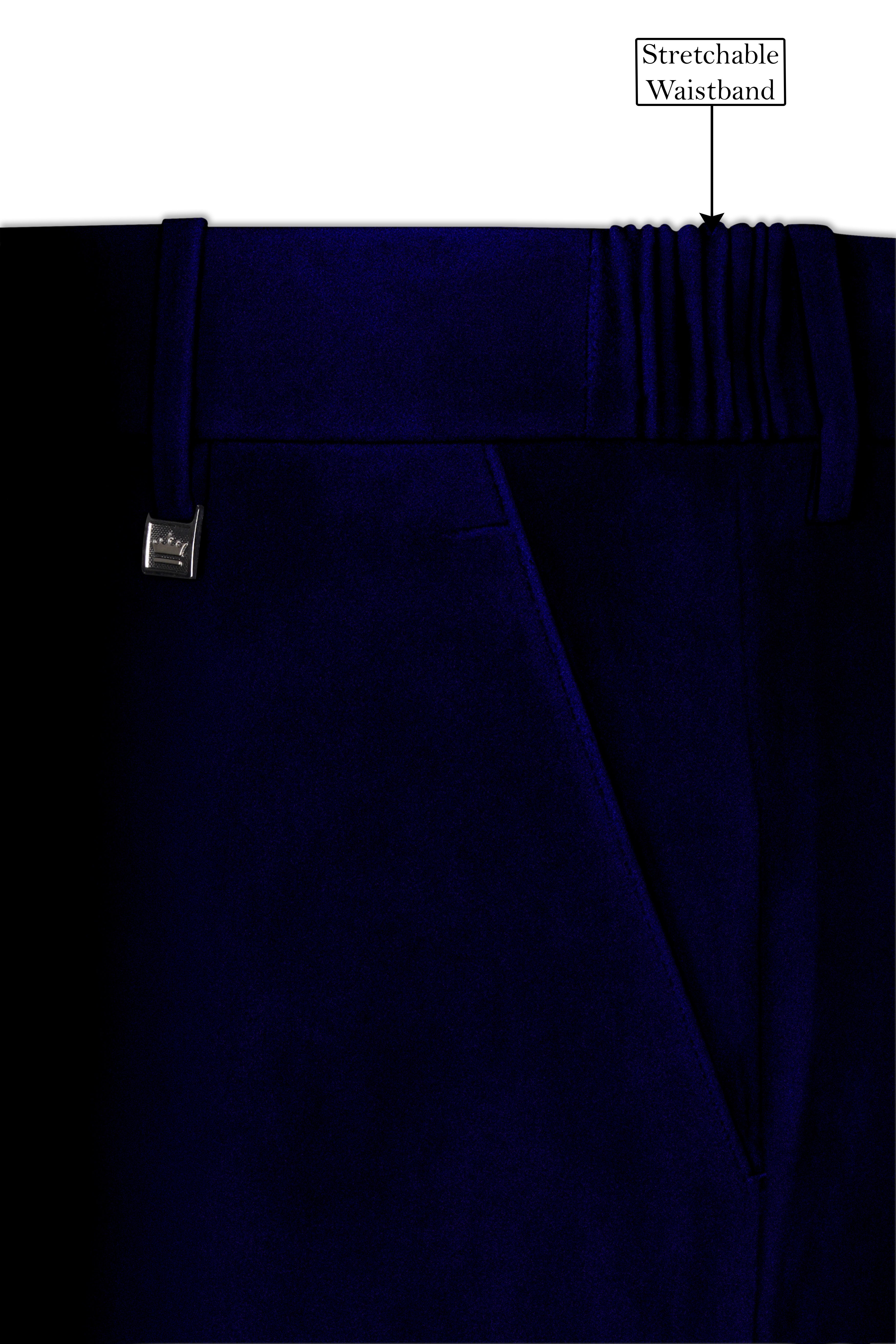 Aether-Stratos Blue Velvet Stretchable Waistband Pant