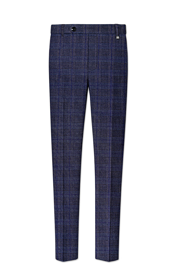 Horizon-Martinique Blue windowpane Tweed Stretchable Waistband Pant