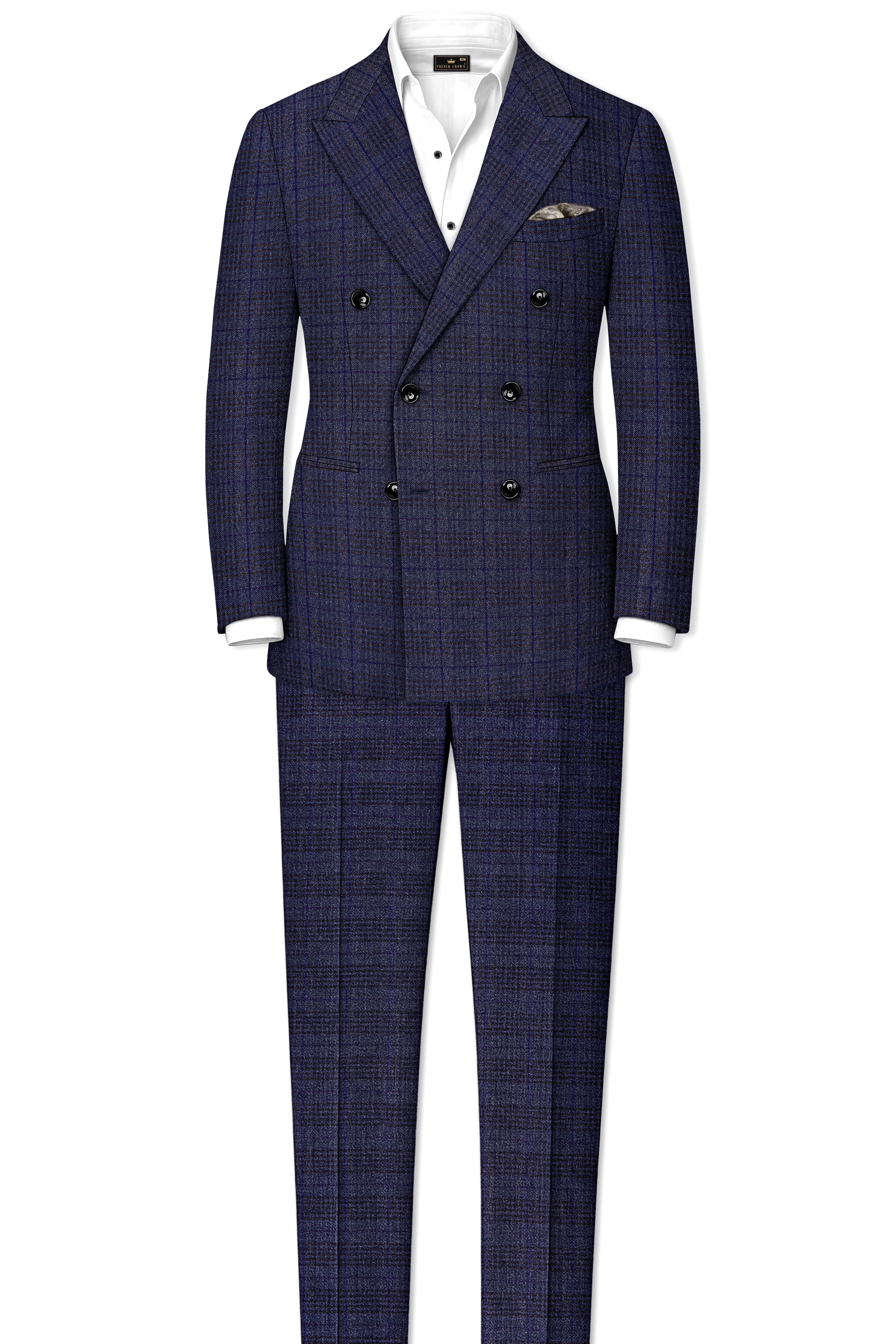 Horizon-Martinique Blue windowpane Tweed Stretchable Waistband Pant