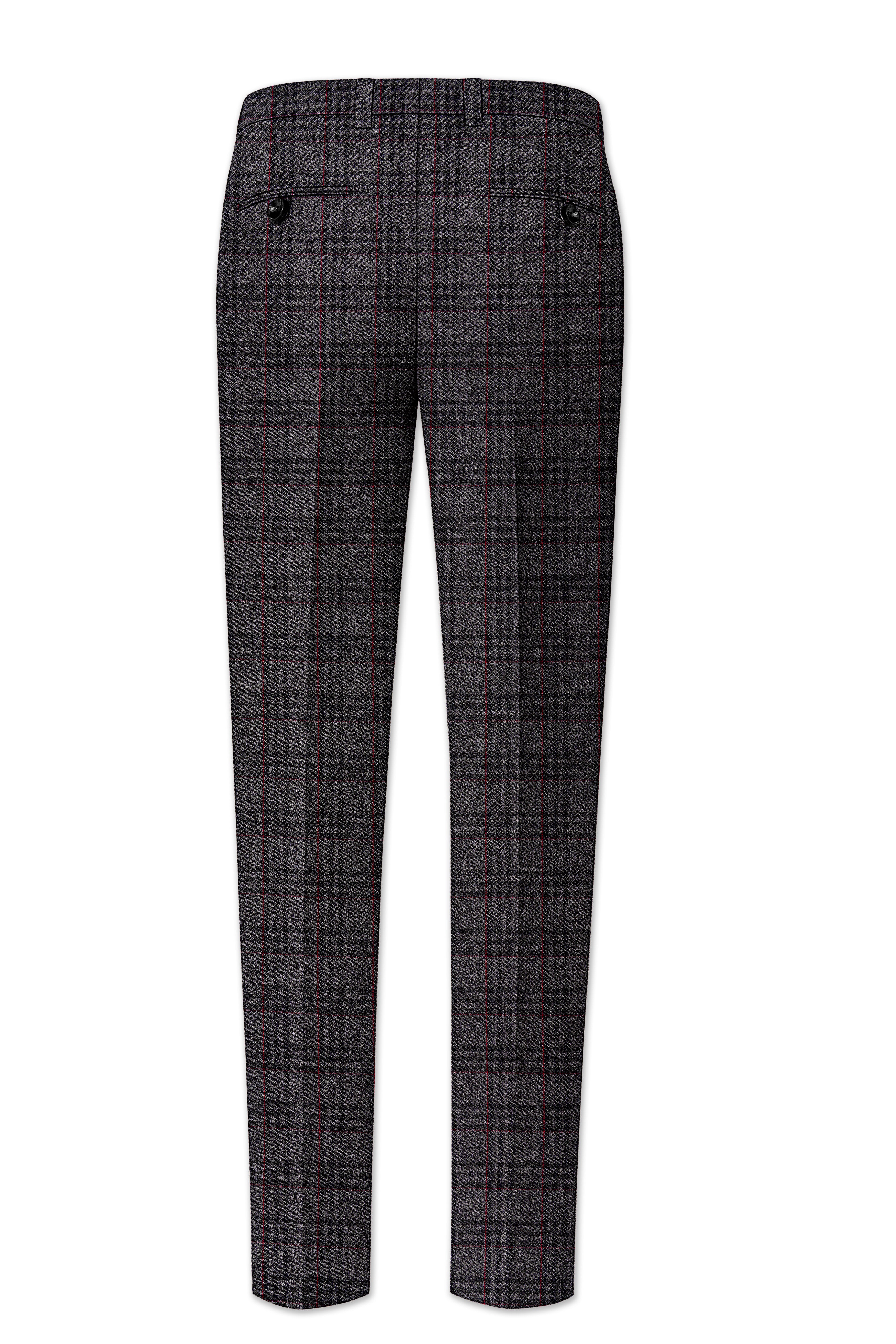 Velours-Ship Gray Plaid Tweed Stretchable Waistband Pant